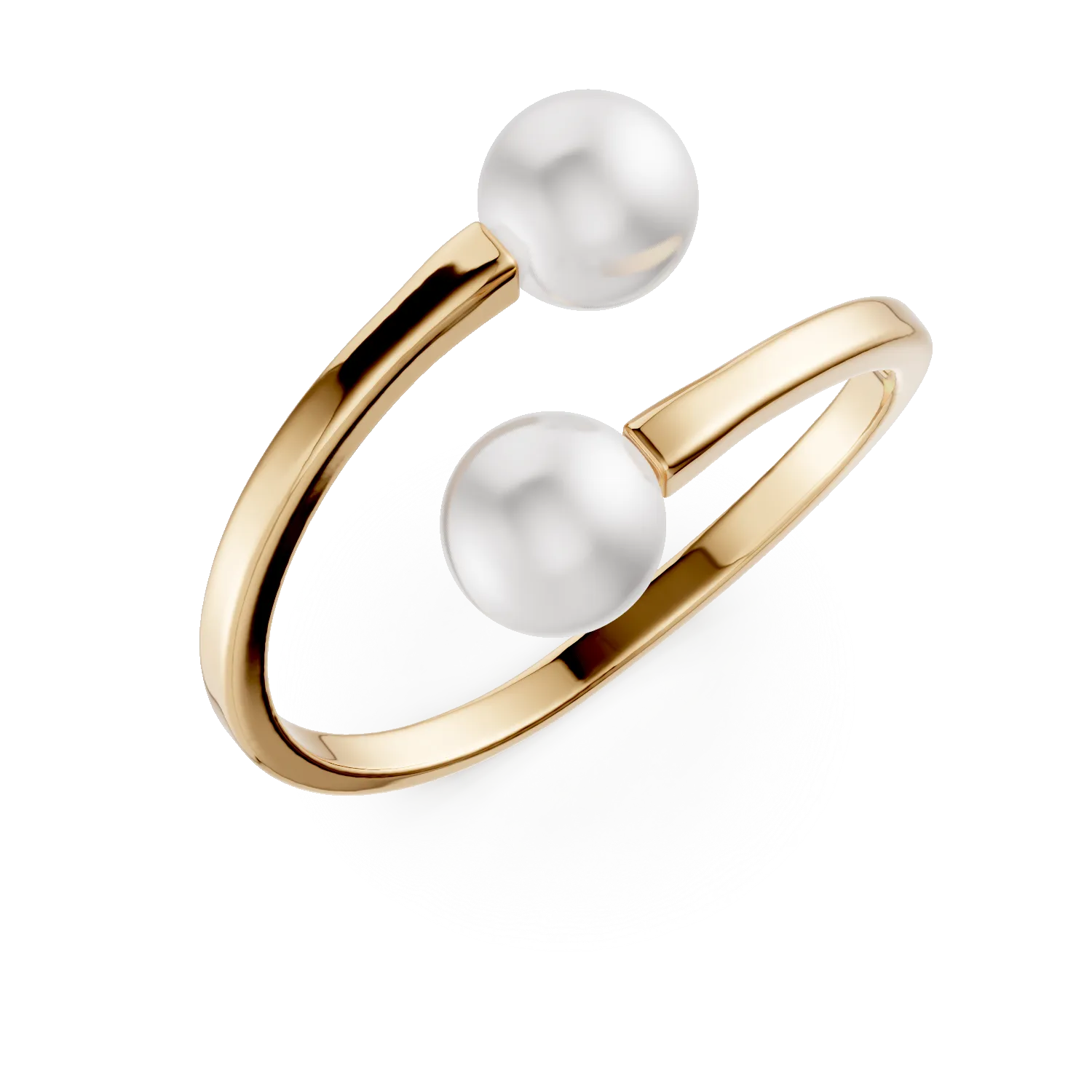 Inel deschis din argint galben cu perle sintetice