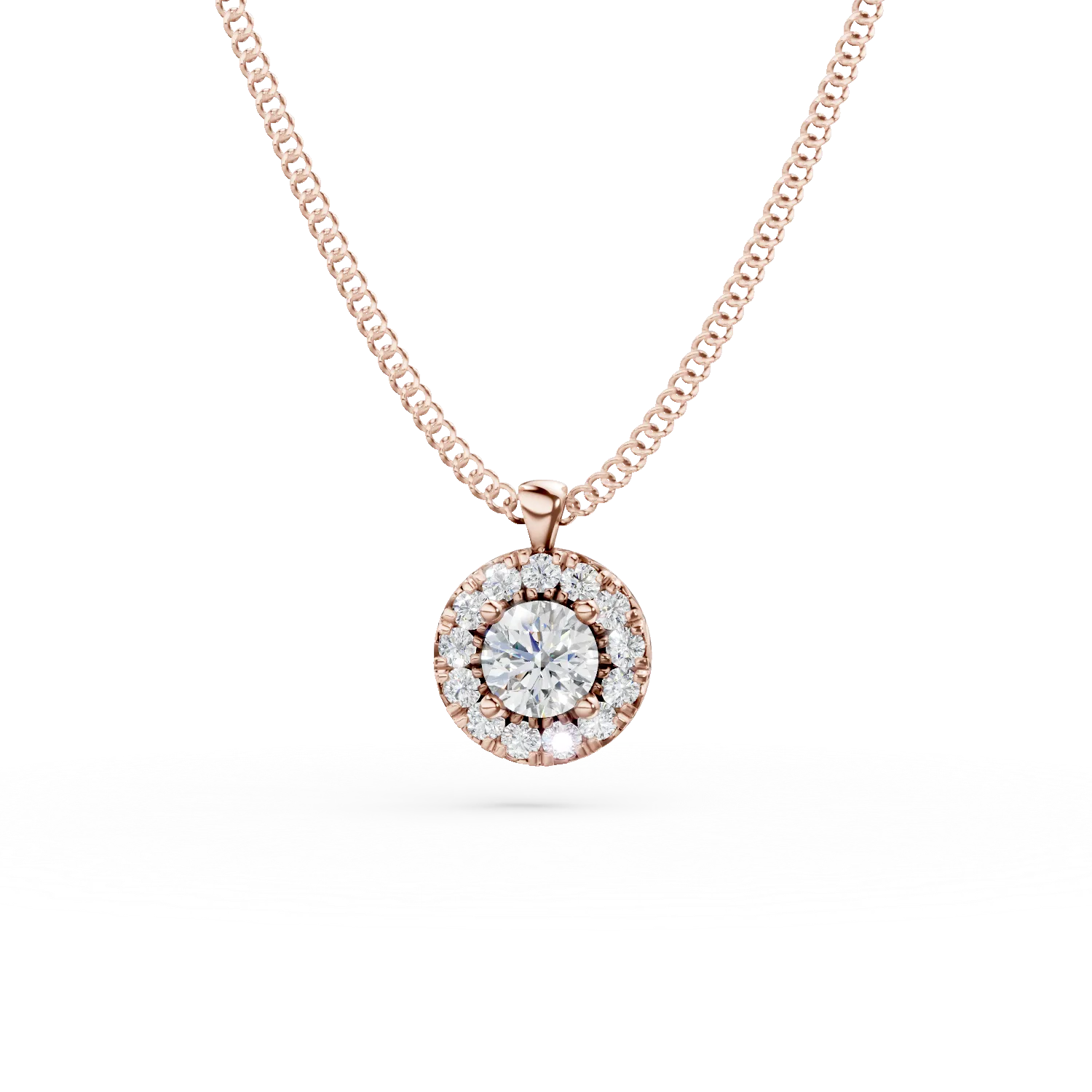 Lant din aur roz cu pandantiv rotund cu diamante de 0.55ct create in laborator
