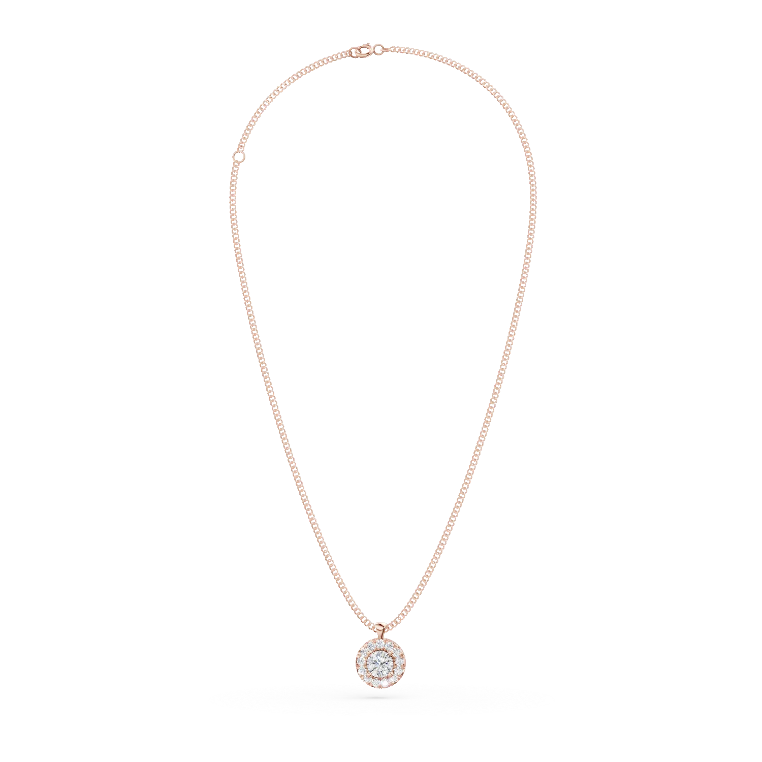 Lant din aur roz cu pandantiv rotund cu diamante de 0.55ct create in laborator