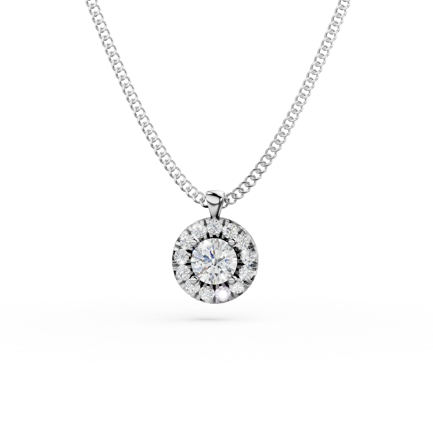 Lant din aur alb cu pandantiv rotund cu diamante de 0.55ct create in laborator