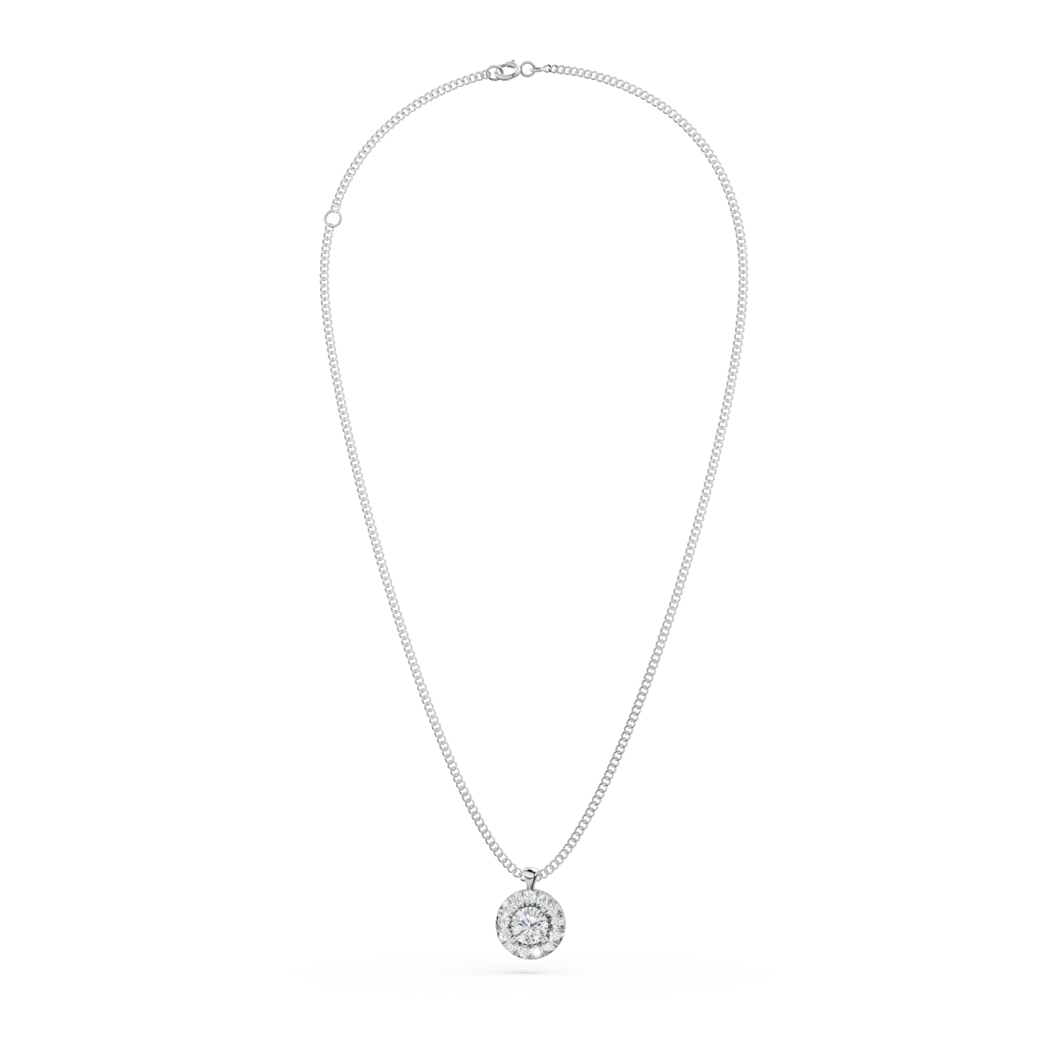 Lant din aur alb cu pandantiv rotund cu diamante de 0.55ct create in laborator