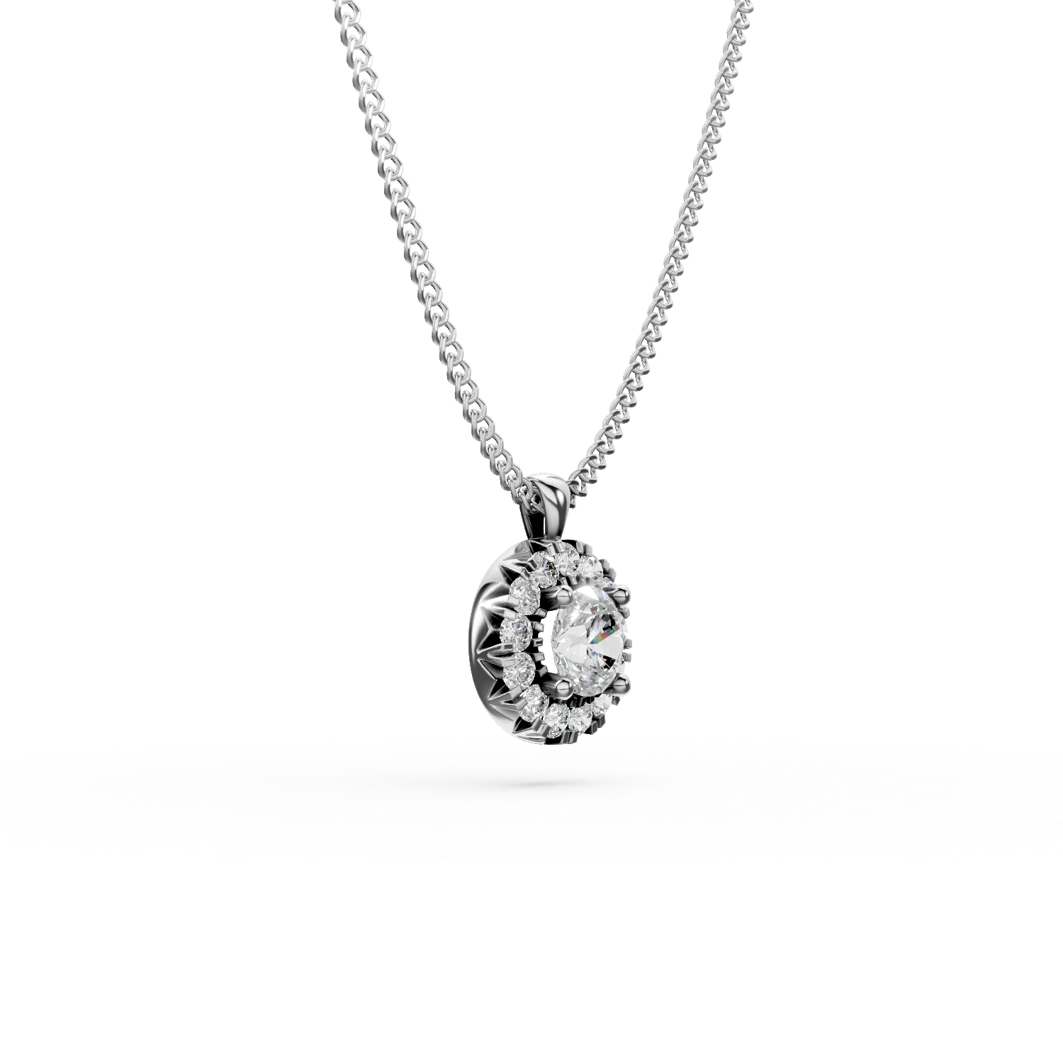 Lant din aur alb cu pandantiv rotund cu diamante de 0.55ct create in laborator