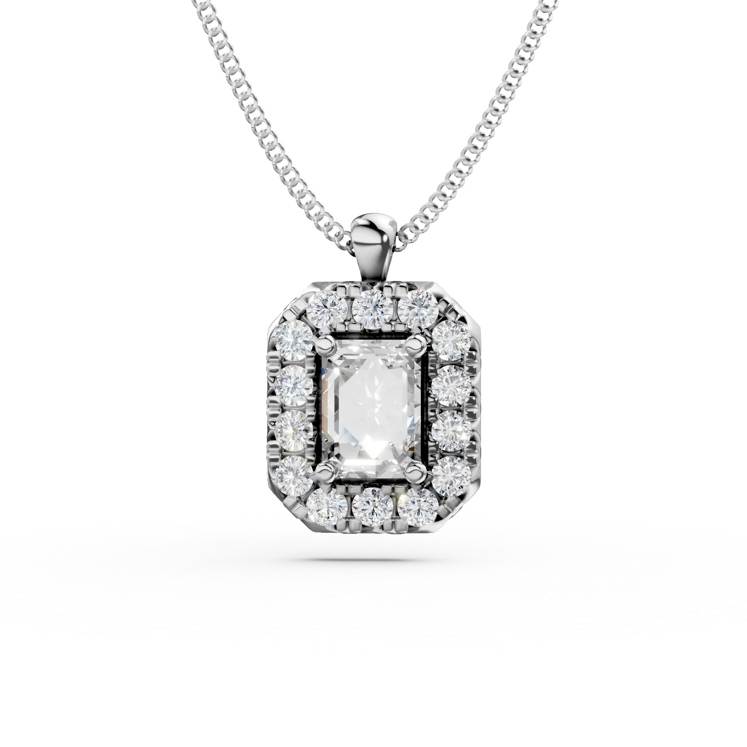 Lant din aur alb cu pandantiv clasic cu diamante de 0.56ct create in laborator
