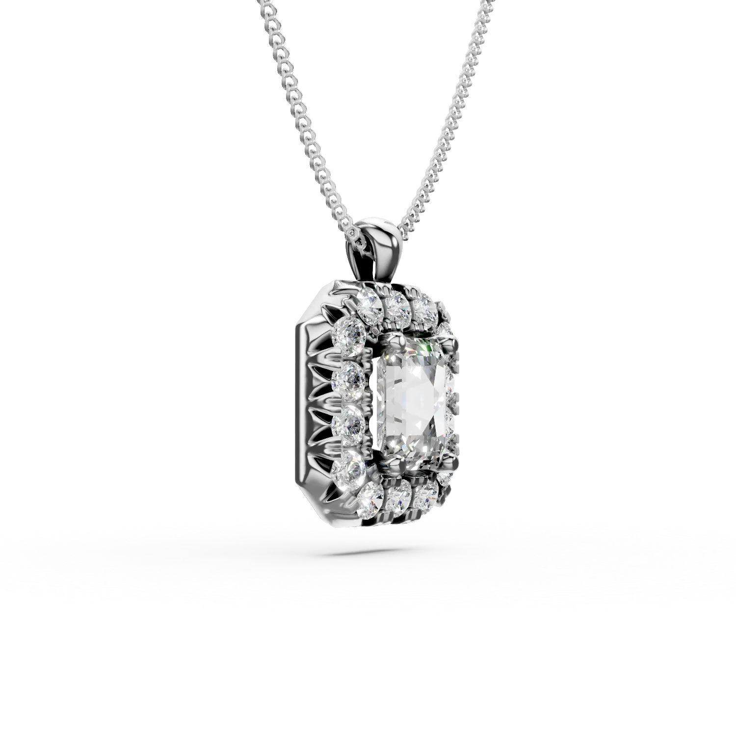 Lant din aur alb cu pandantiv clasic cu diamante de 0.56ct create in laborator