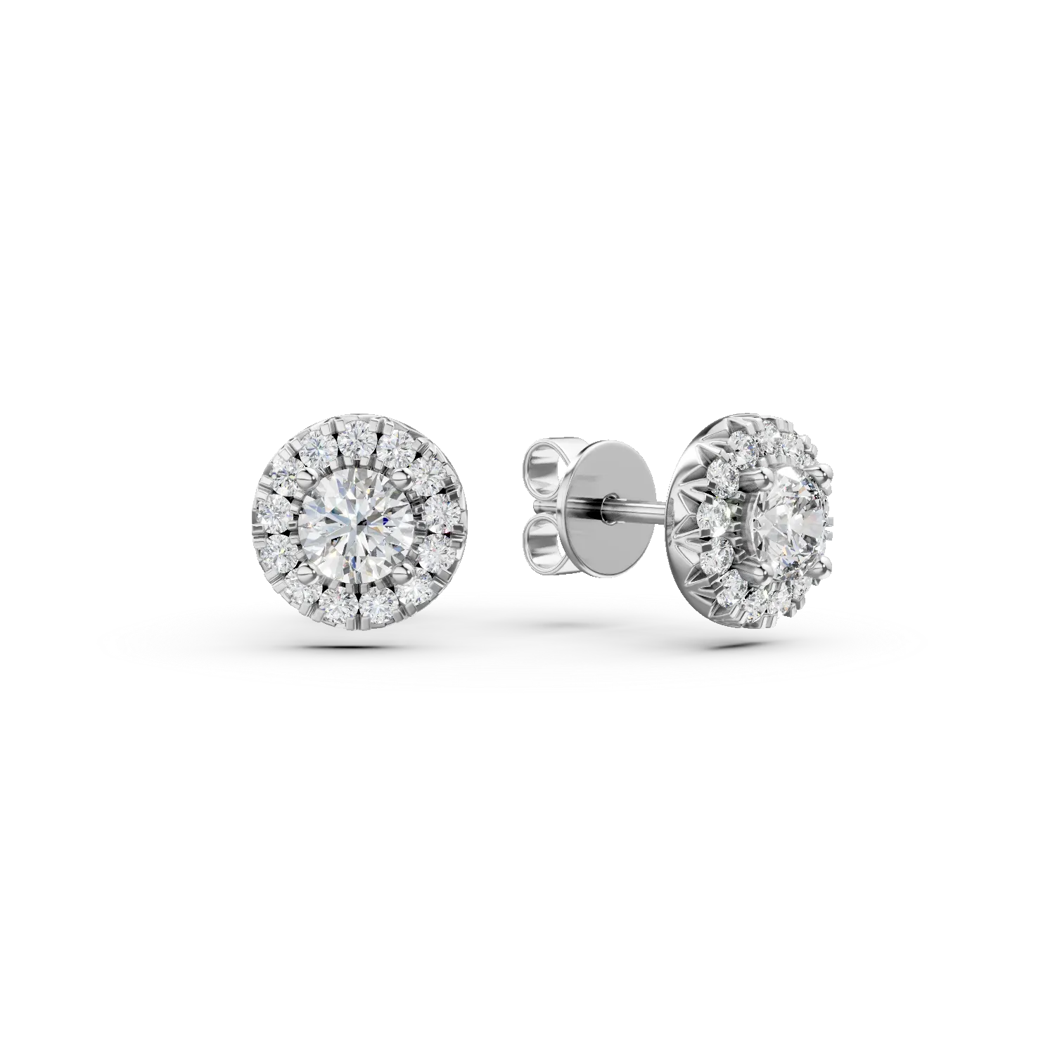 Cercei rotunzi din aur alb cu diamante de 1.1ct create in laborator
