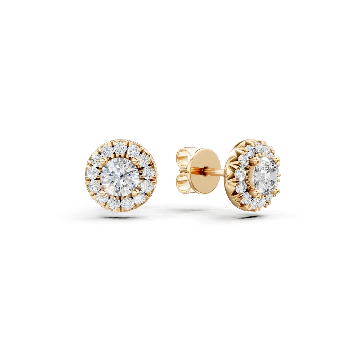 Cercei rotunzi din aur galben cu diamante de 1.1ct create in laborator