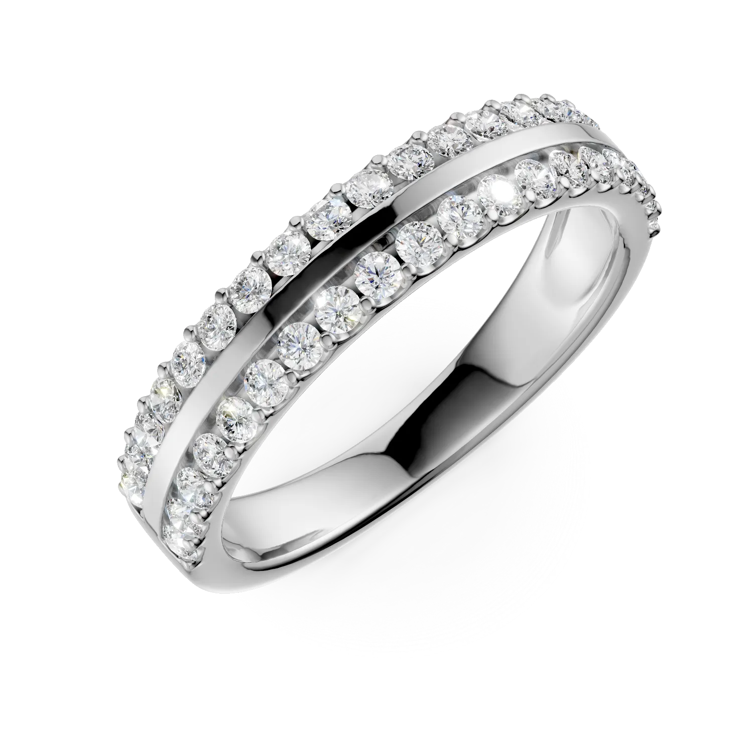 Inel semi eternity din aur alb cu diamante de 0.5ct create in laborator