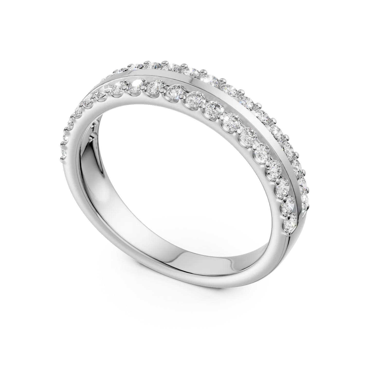 Inel semi eternity din aur alb cu diamante de 0.5ct create in laborator