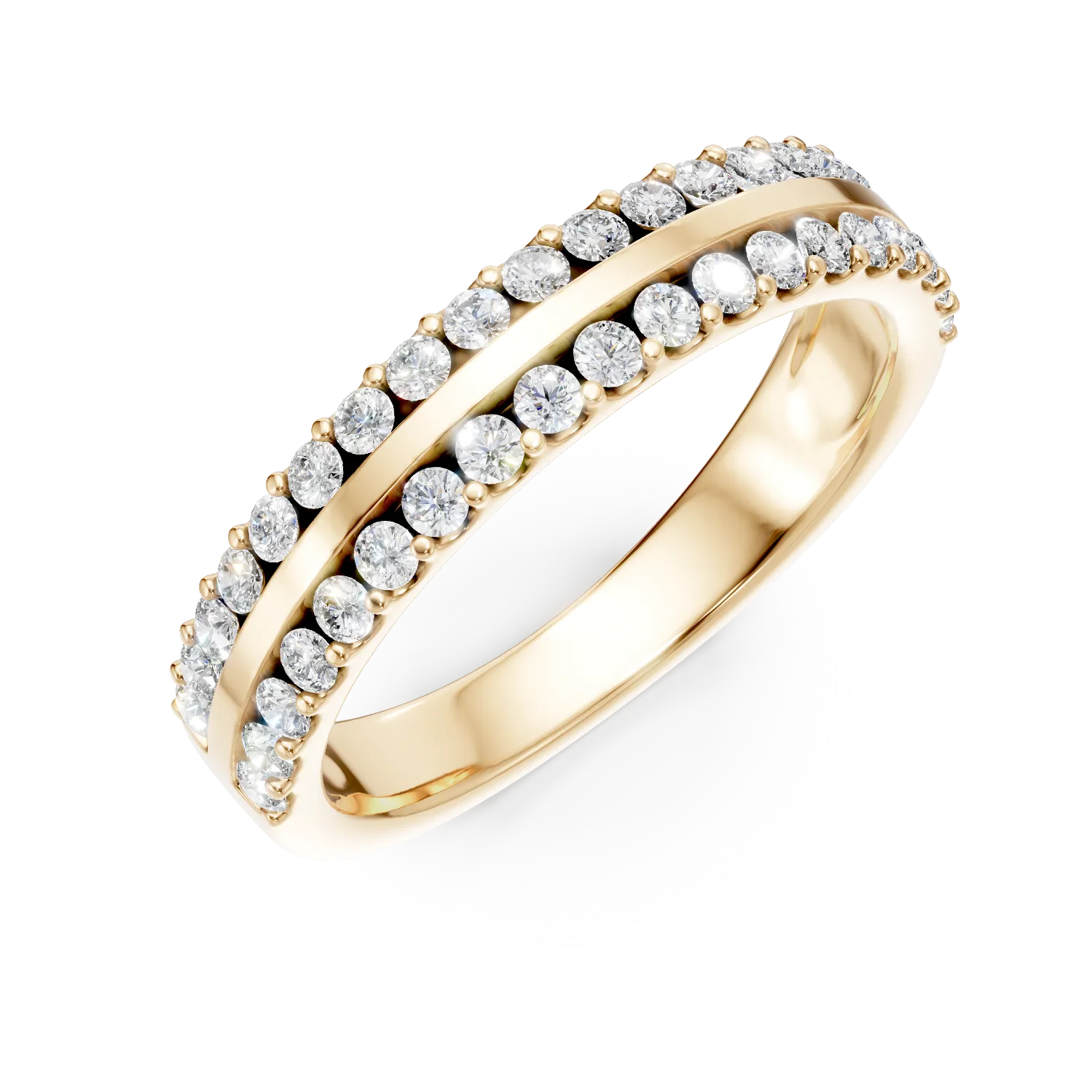 Inel semi eternity din aur galben cu diamante de 0.5ct create in laborator