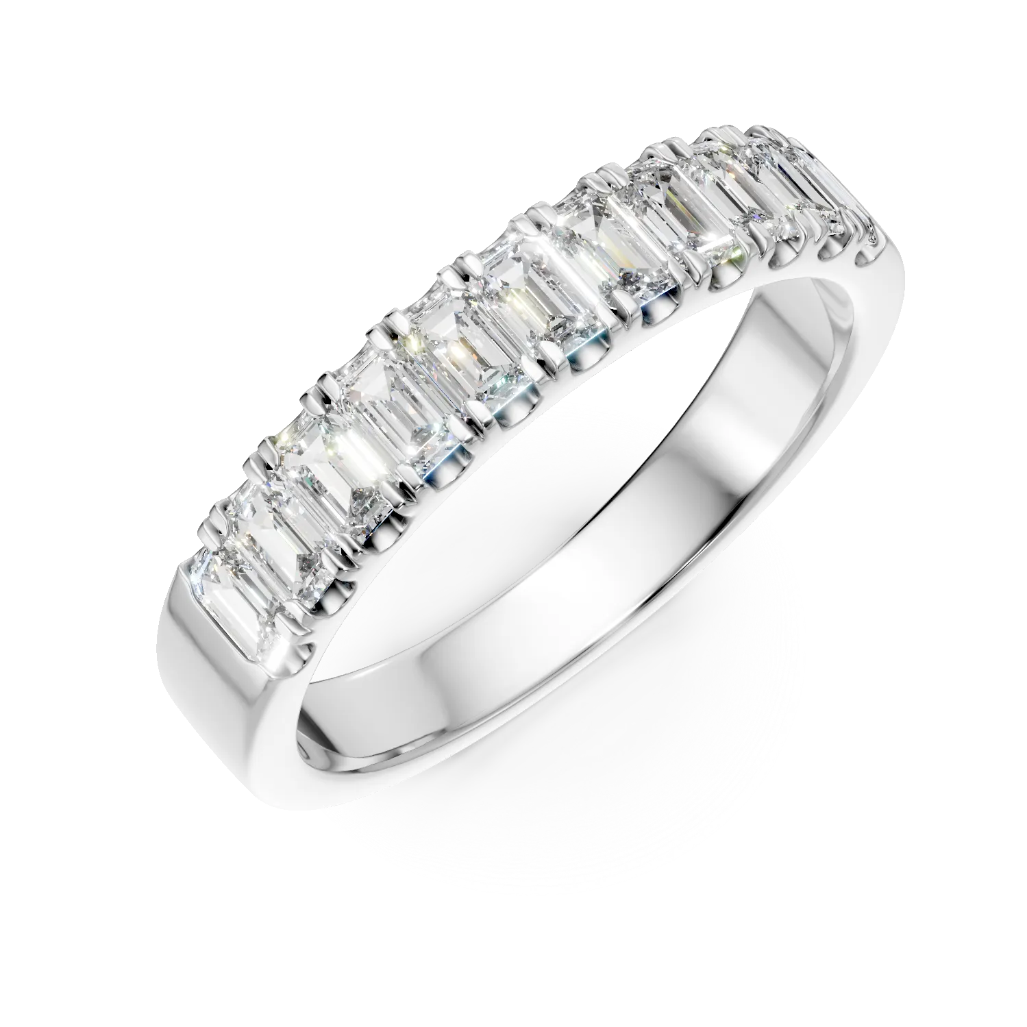 Inel semi eternity din aur alb cu diamante de 1.1ct create in laborator