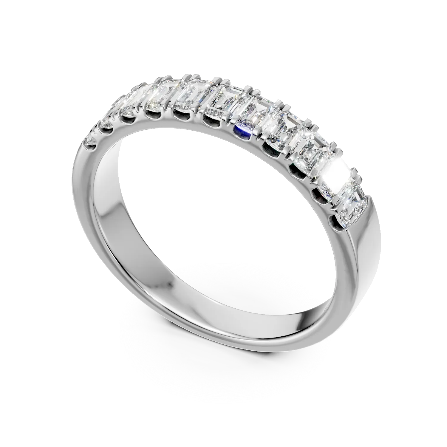 Inel semi eternity din aur alb cu diamante de 1.1ct create in laborator