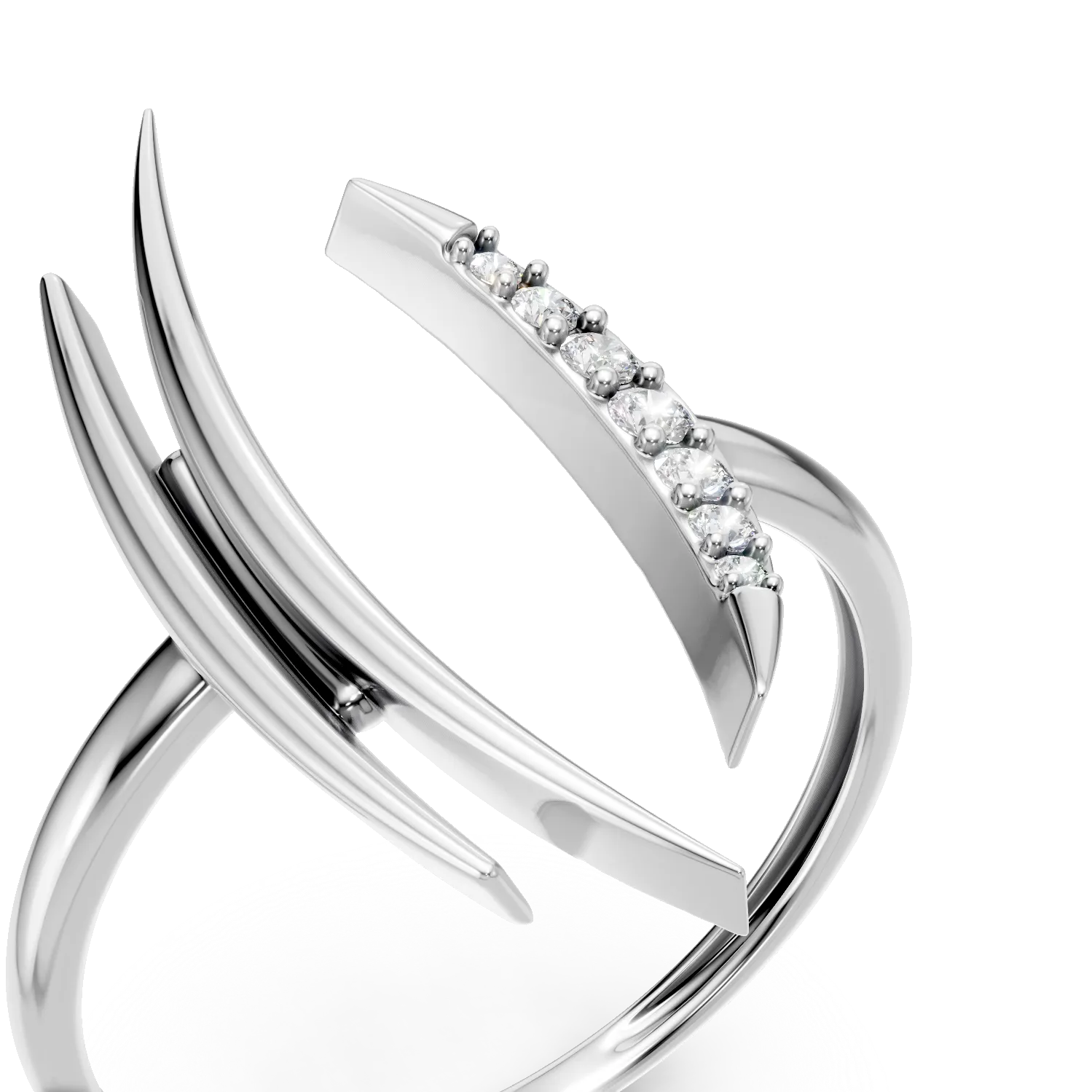 Inel geometric din aur alb cu diamante de 0.05ct create in laborator
