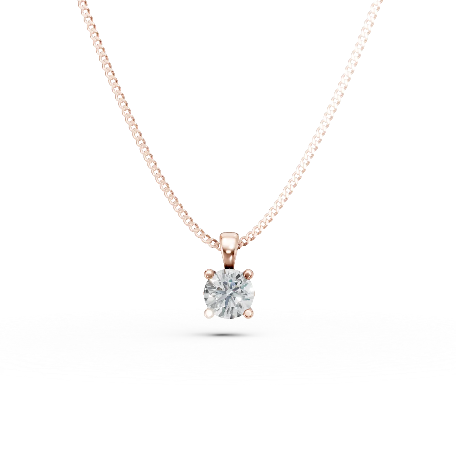 Lant cu pandantiv din aur roz cu diamant solitaire de 0.2ct creat in laborator