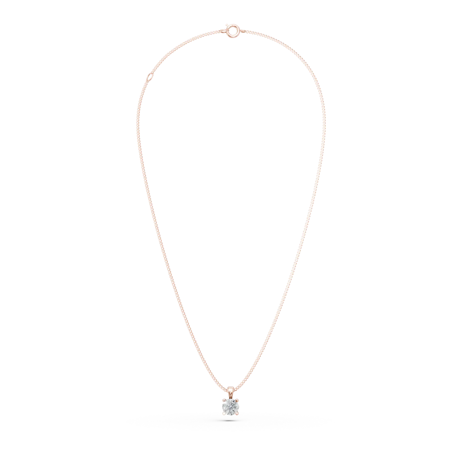 Lant cu pandantiv din aur roz cu diamant solitaire de 0.2ct creat in laborator