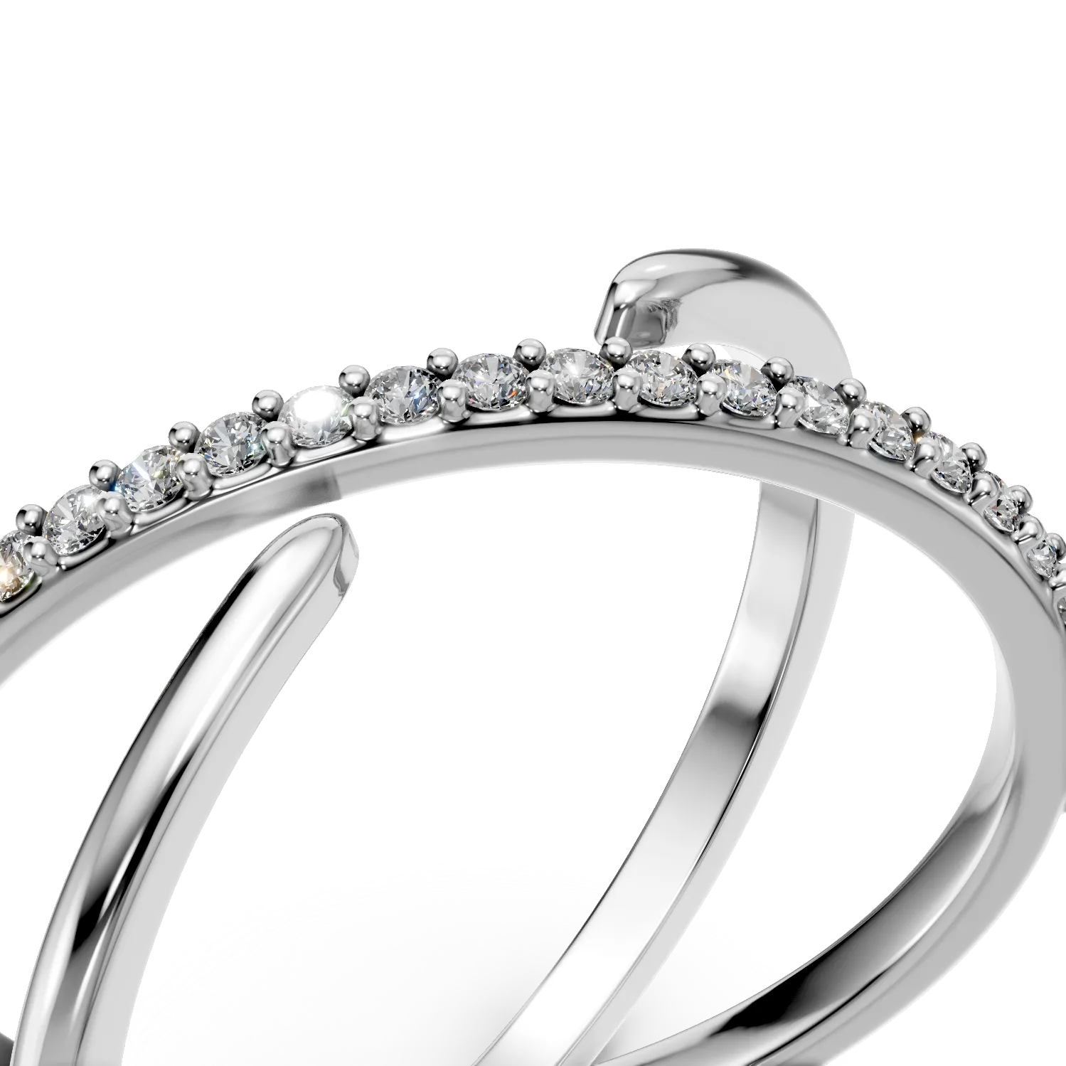 Inel geometric din aur alb cu diamante microsetting de 0.1ct create in laborator