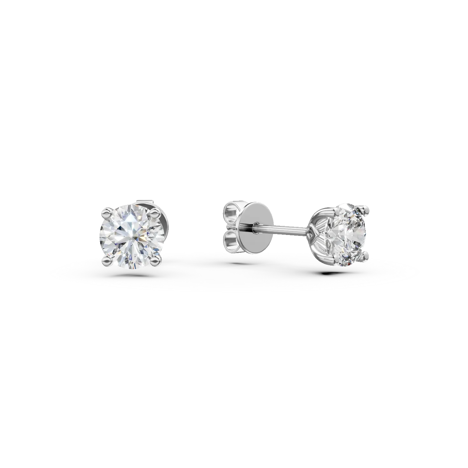 Cercei din aur alb cu diamante solitaire de 1ct create in laborator taietura rotunda