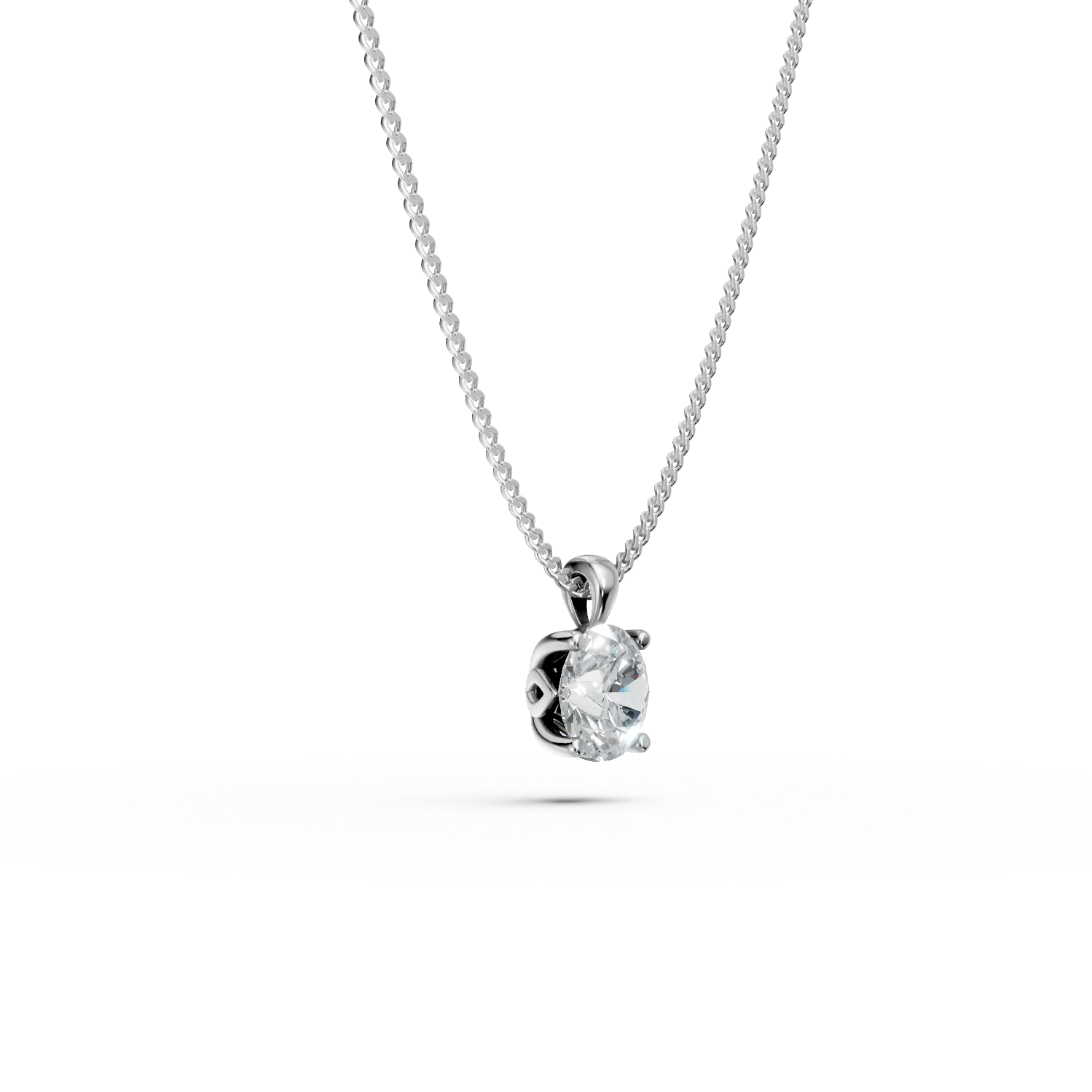 Lant cu pandantiv din aur alb cu diamant solitaire de 0.5ct creat in laborator