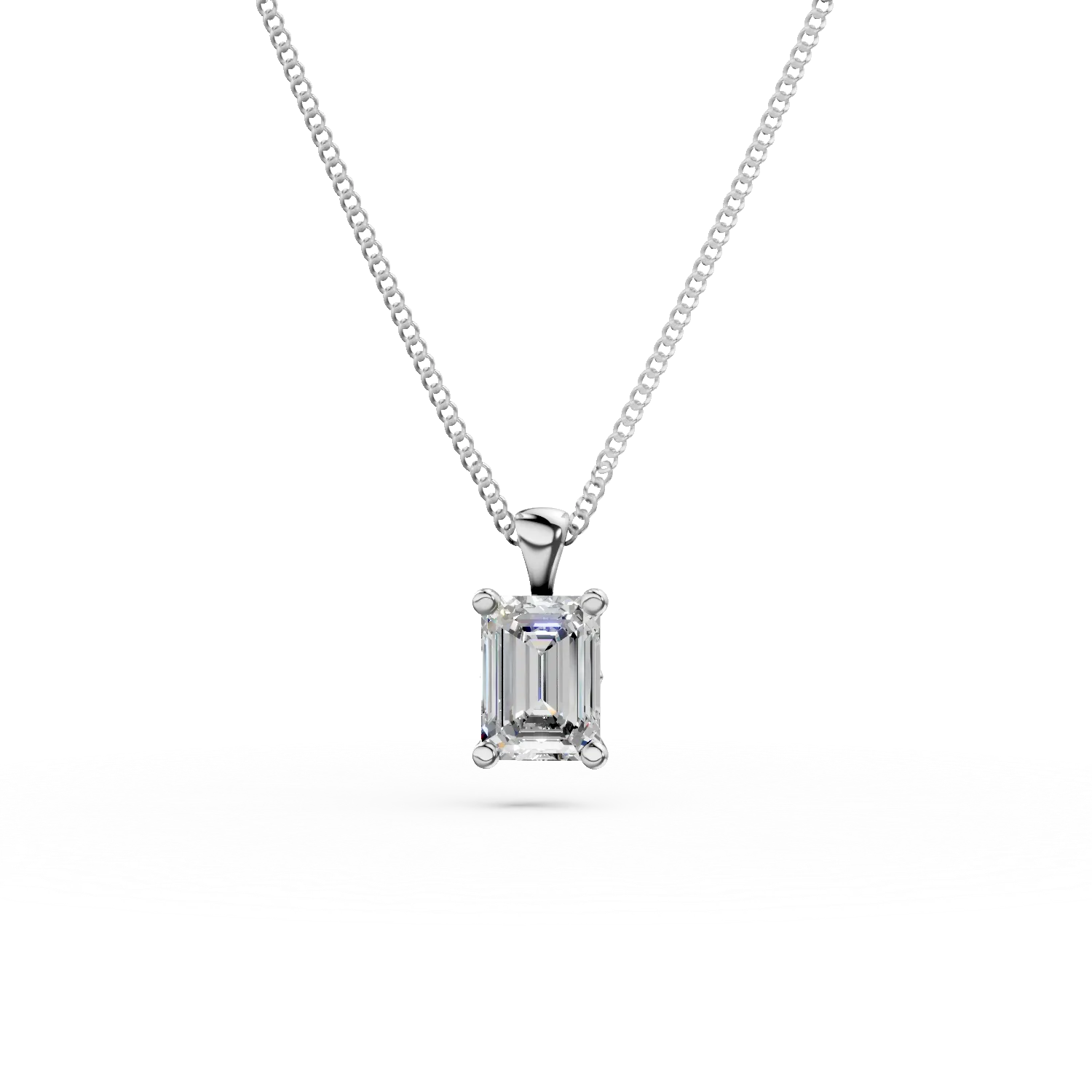 Lant din aur alb cu pandantiv cu diamant solitaire de 0.5ct creat in laborator taietura emerald