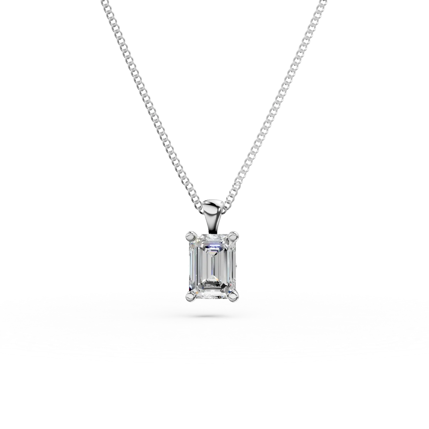 Lant din aur alb cu pandantiv cu diamant solitaire de 0.5ct creat in laborator, taietura emerald