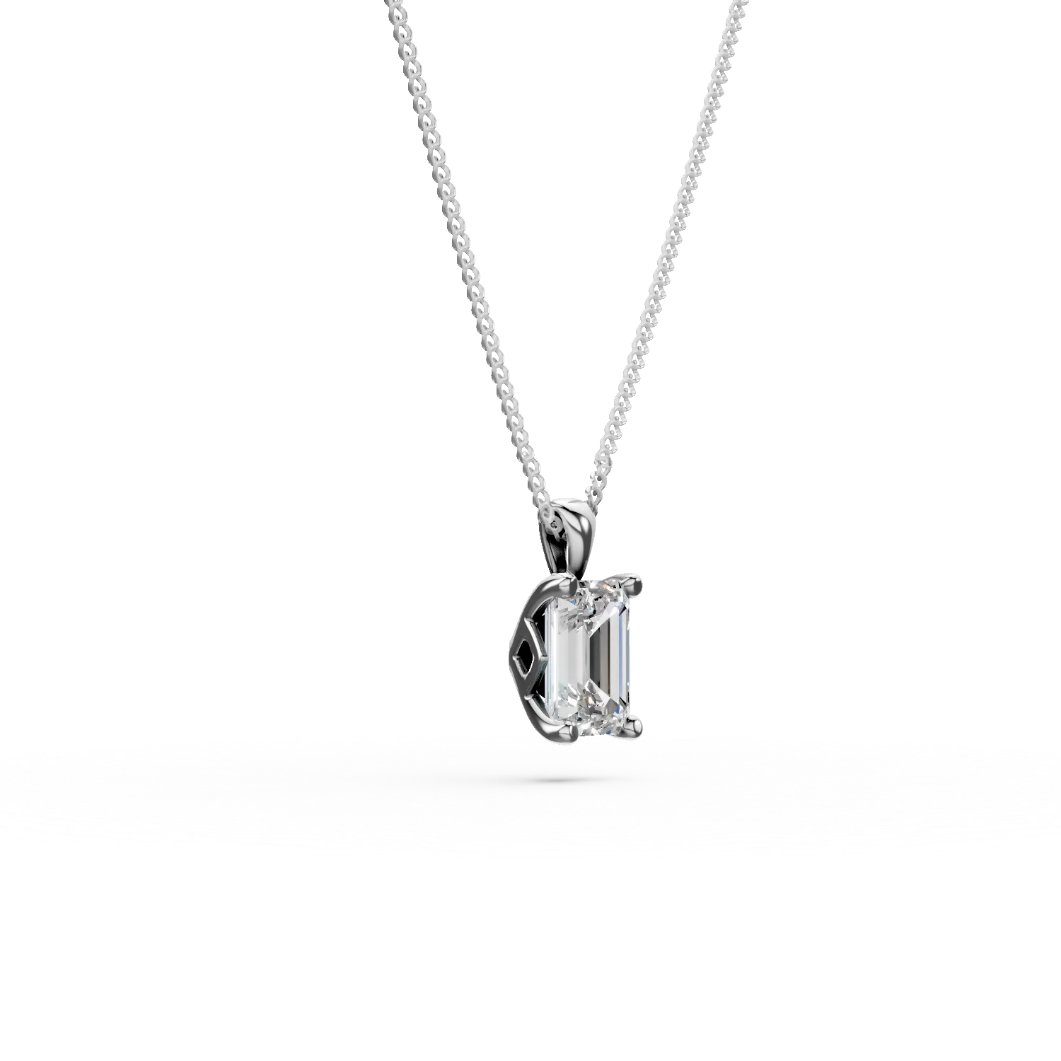 Lant din aur alb cu pandantiv cu diamant solitaire de 0.5ct creat in laborator taietura emerald