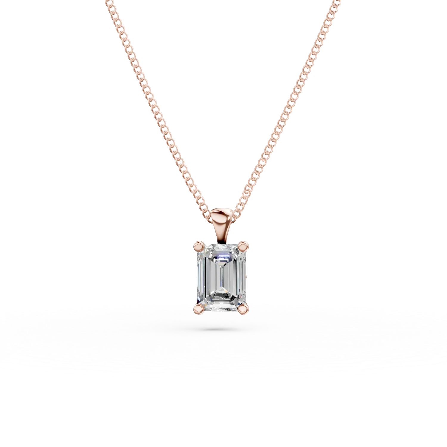 Lant din aur roz cu pandantiv cu diamant solitaire de 0.5ct creat in laborator, taietura emerald