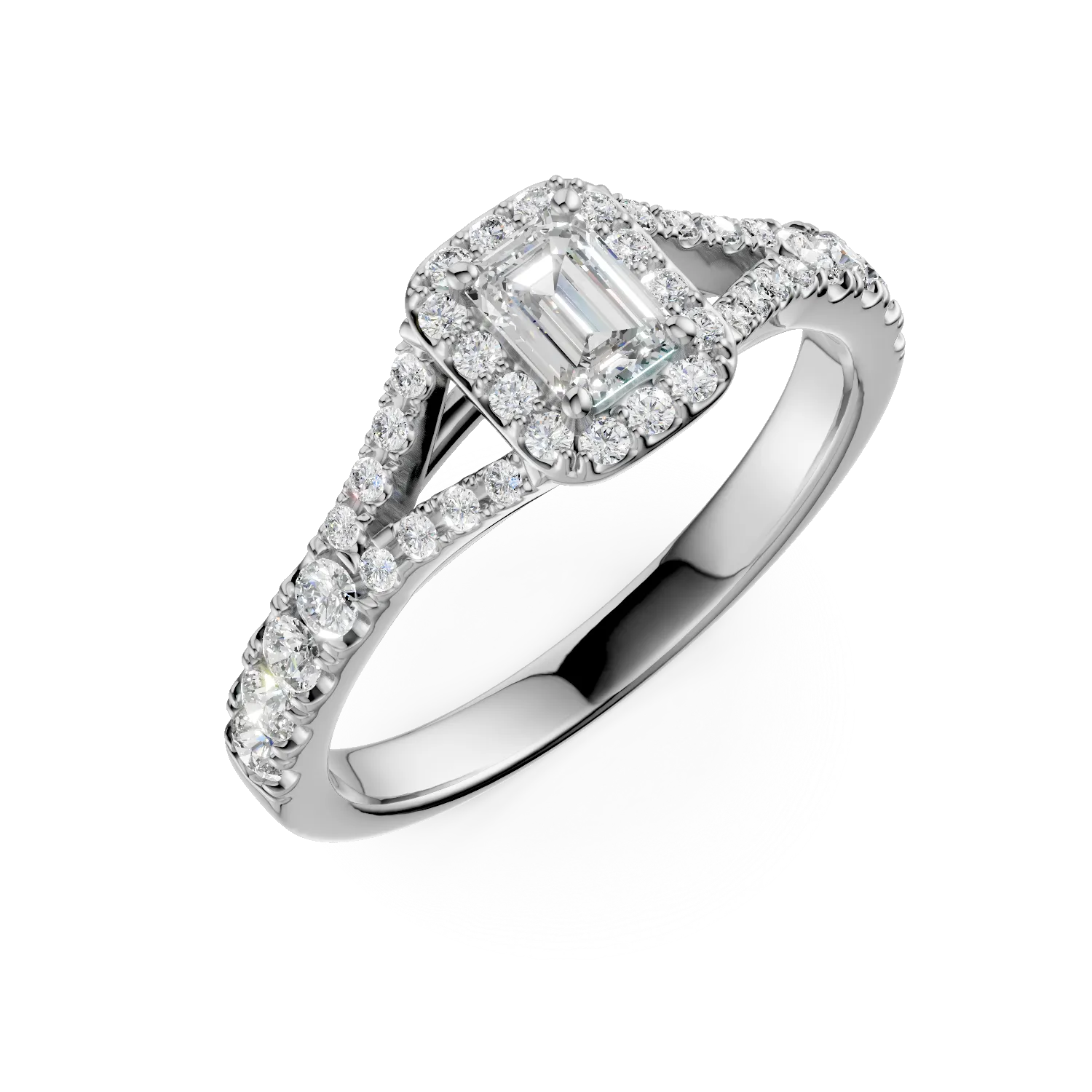 Inel clasic din aur alb cu diamante de 0.8ct create in laborator