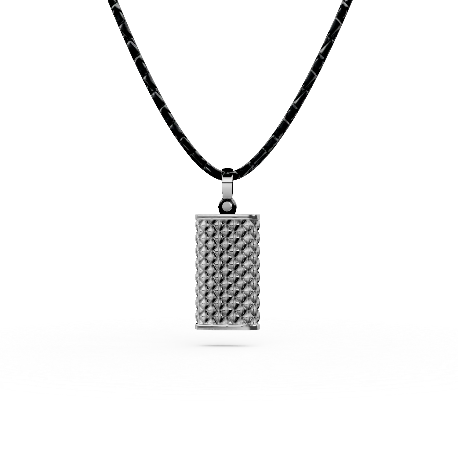 Lant din argint si piele cu pandantiv geometric pentru barbati