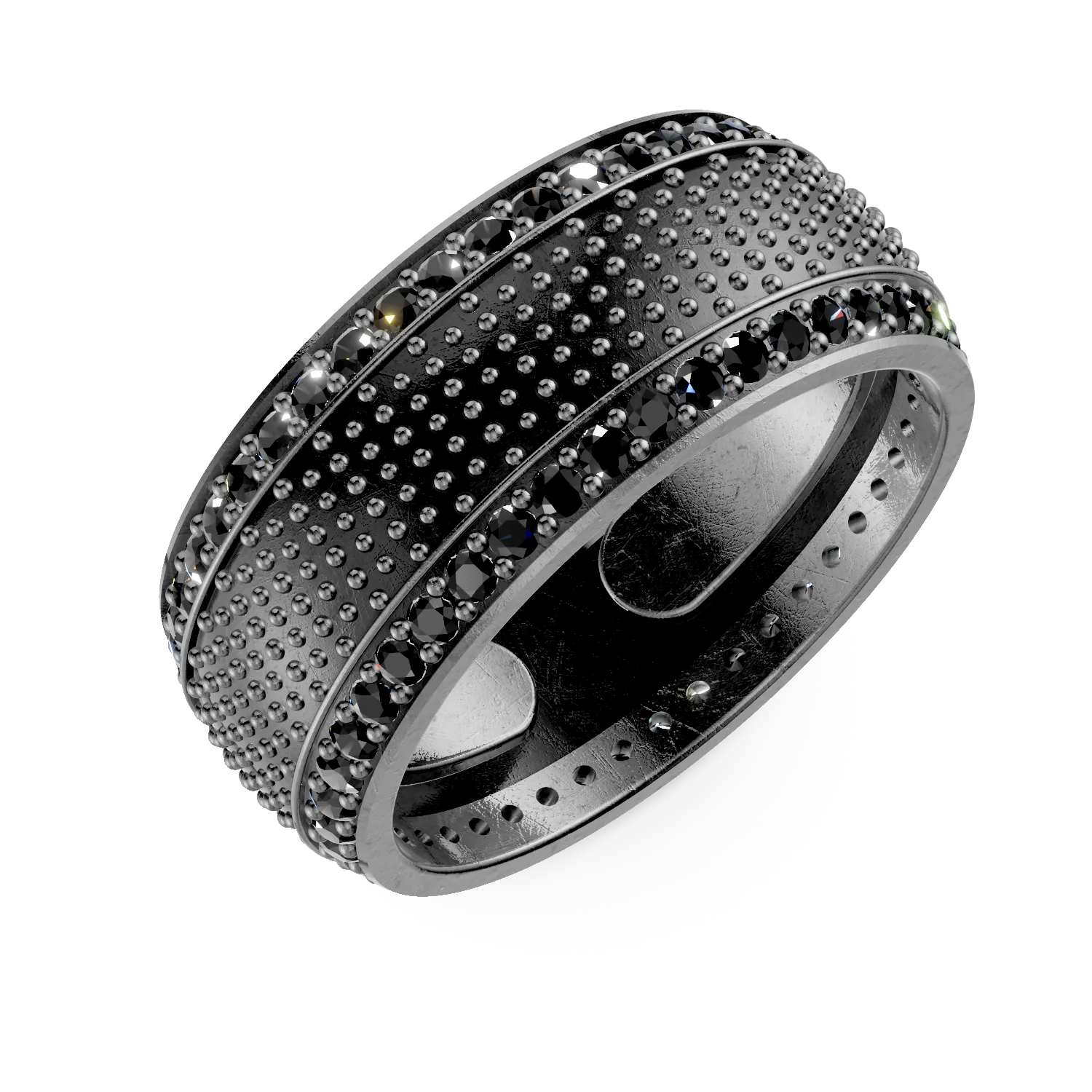 Inel din argint alb-negru cu zirconii negre pentru barbati