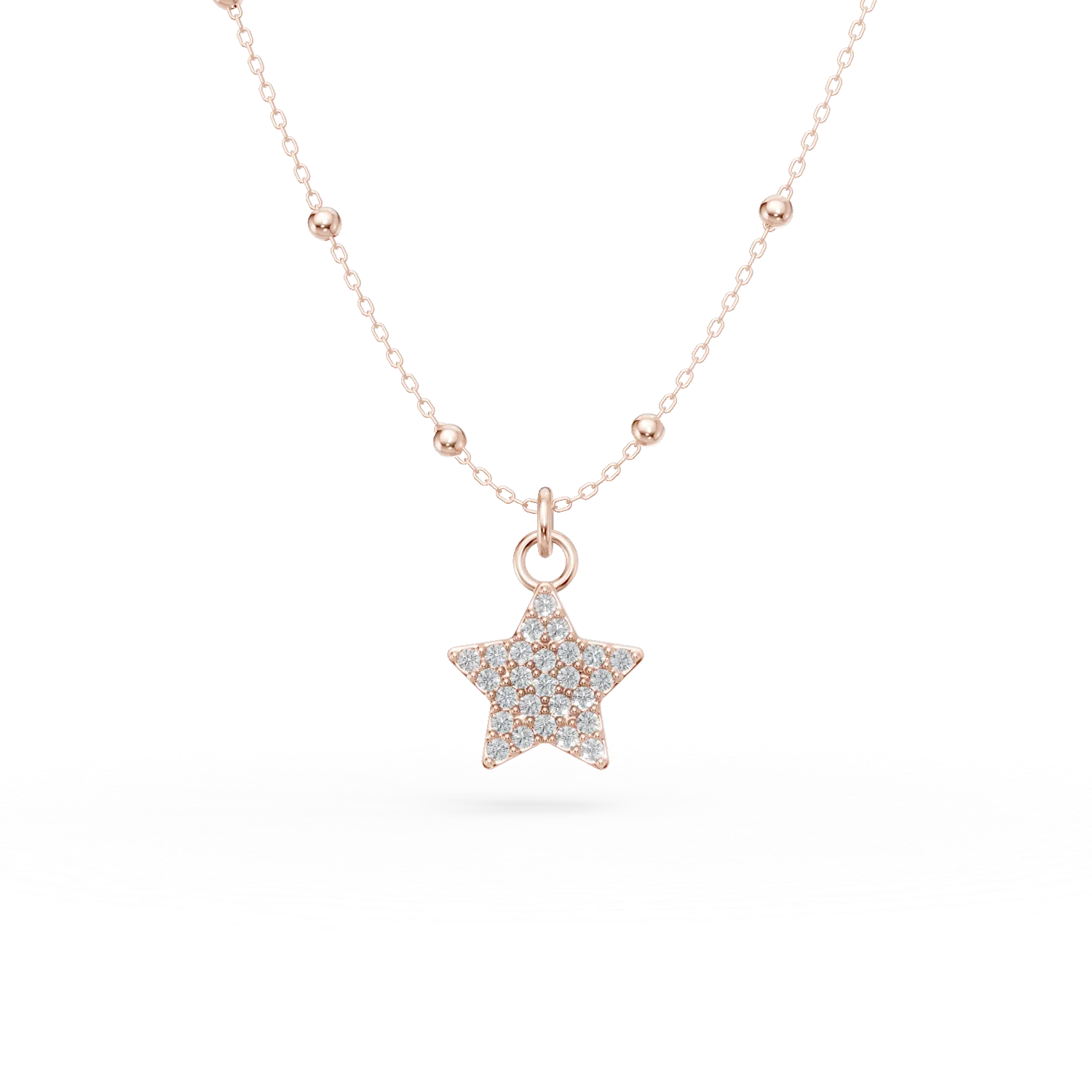 Lant cu pandantiv stea din argint roz cu zirconii