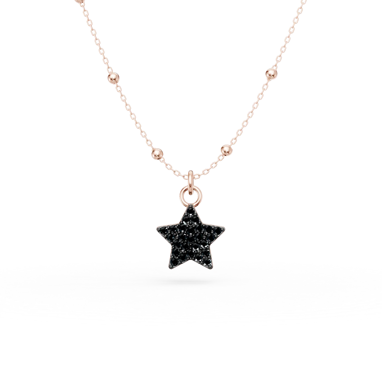 Lant cu pandantiv stea din argint roz cu zirconii negre