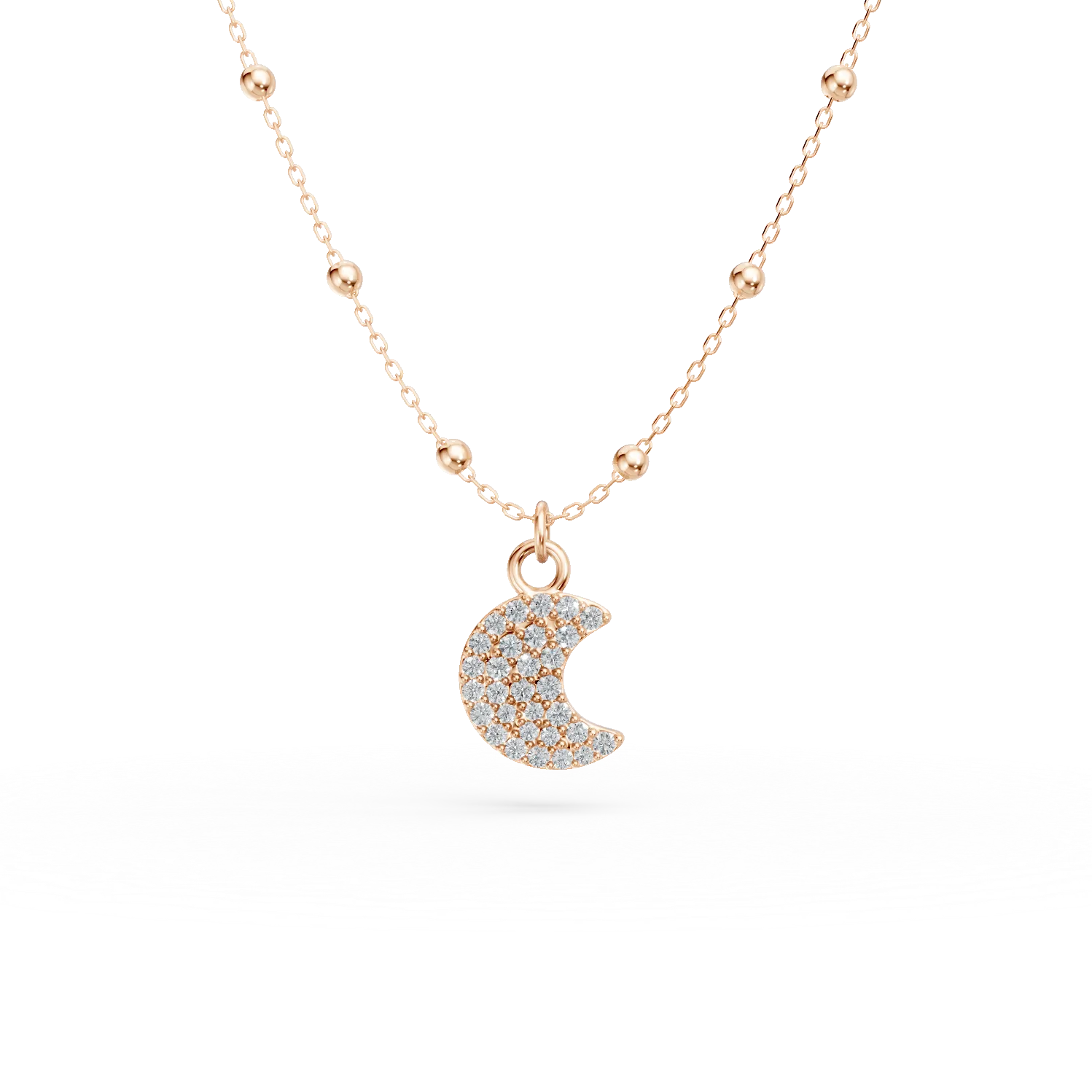 Lant cu pandativ semiluna din argint roz cu zirconii