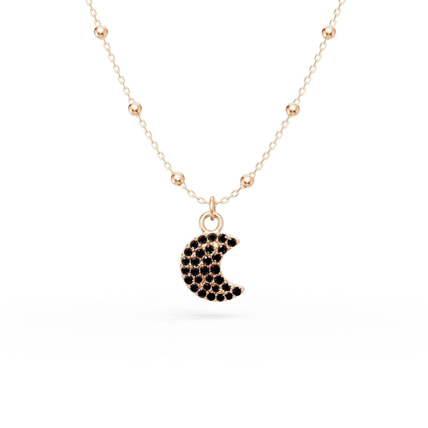 Lant cu pandantiv semiluna din argint roz cu zirconii negre