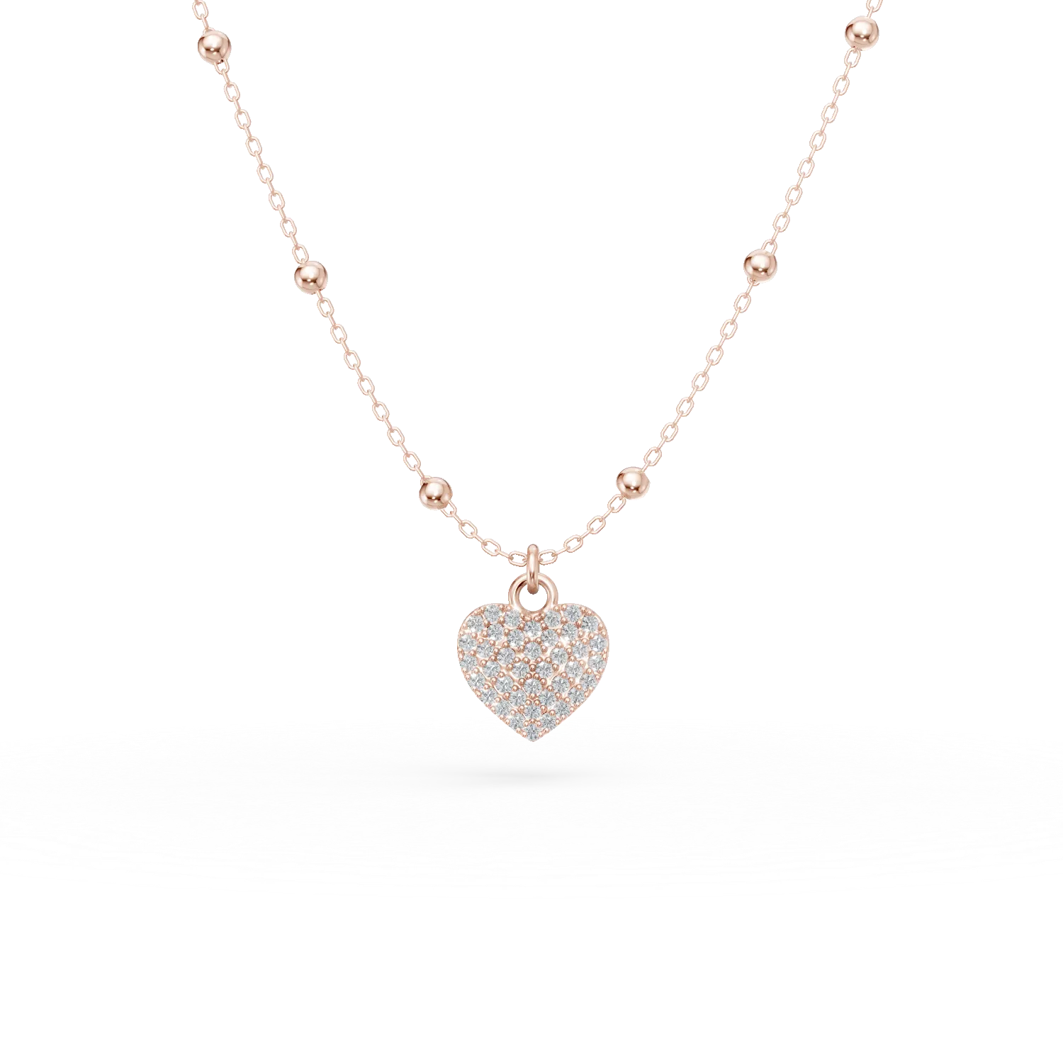 Lant cu pandantiv inima din argint roz cu zirconii