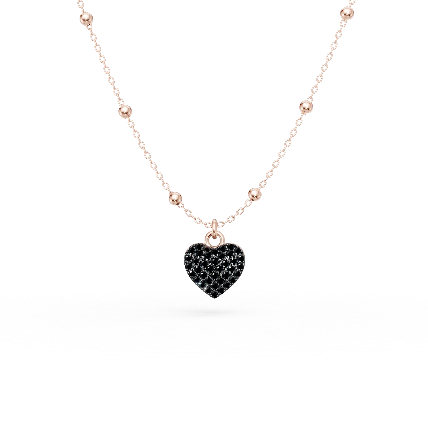 Lant cu pandantiv inima din argint roz cu zirconii negre