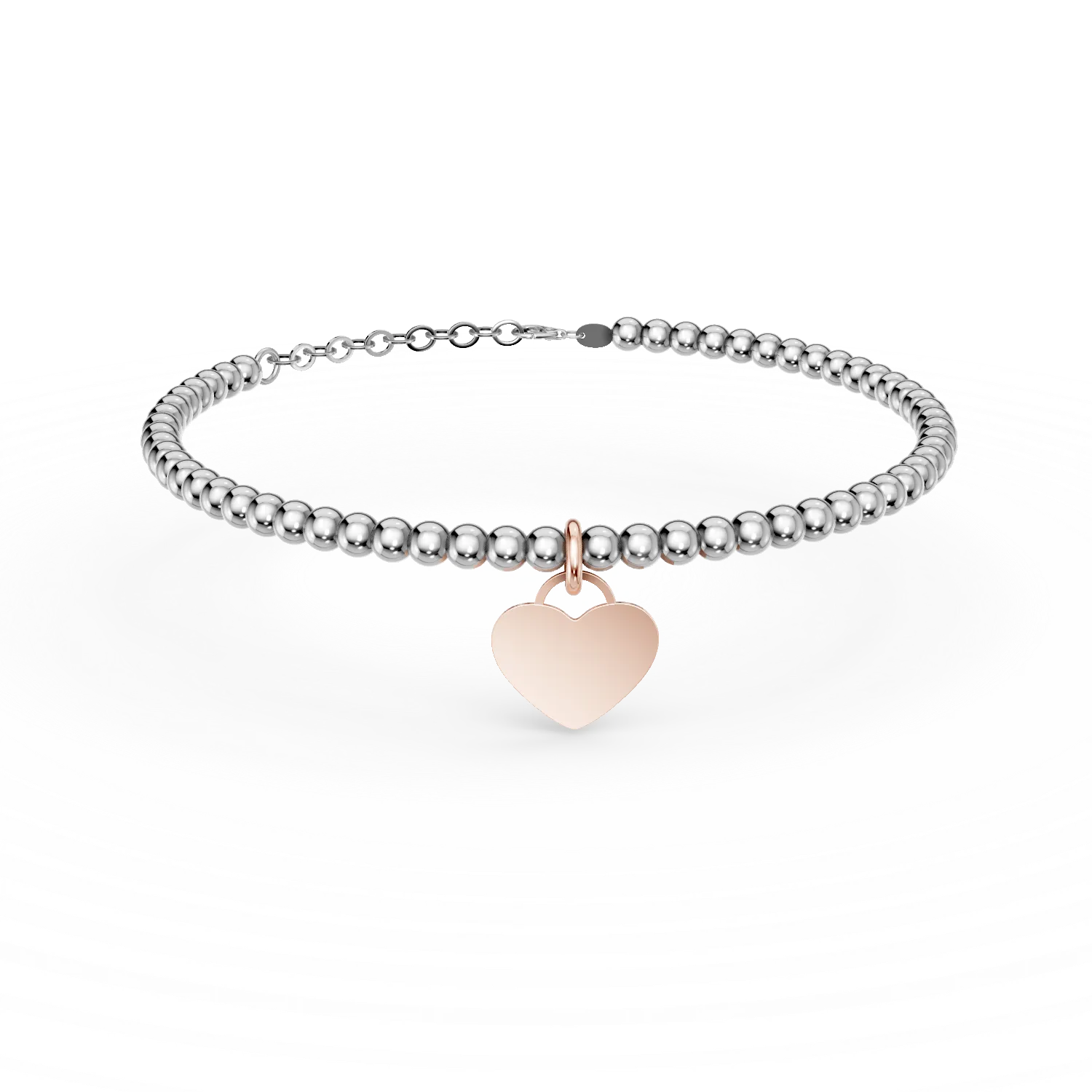 Bratara cu bilute si pandantiv inima din argint alb-roz