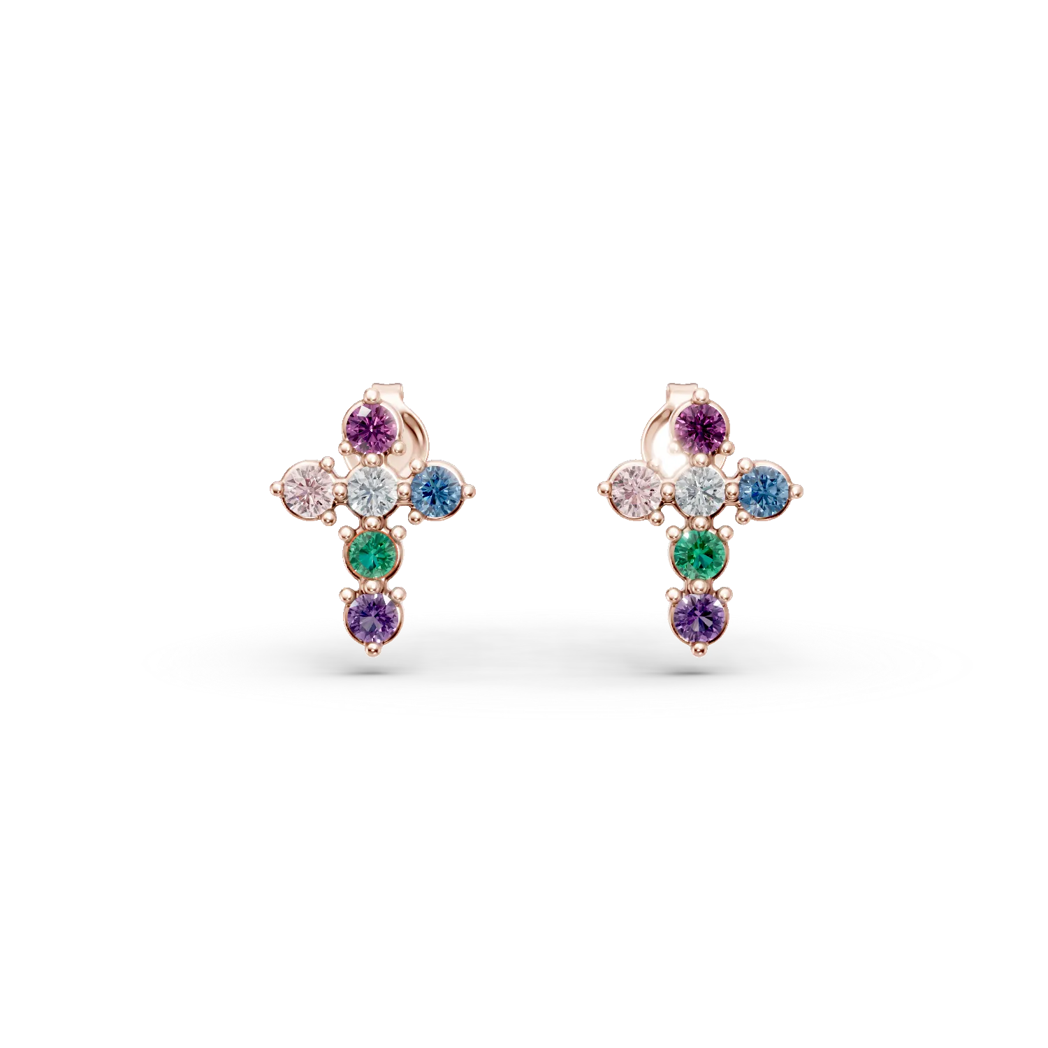 Cercei cruci din argint roz cu zirconii multicolore