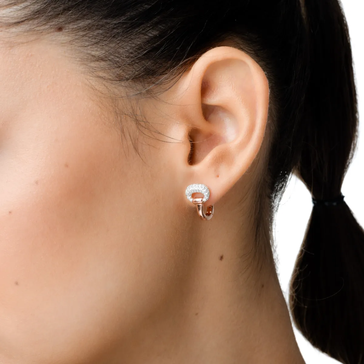Cercei on-ear din argint roz cu zirconii