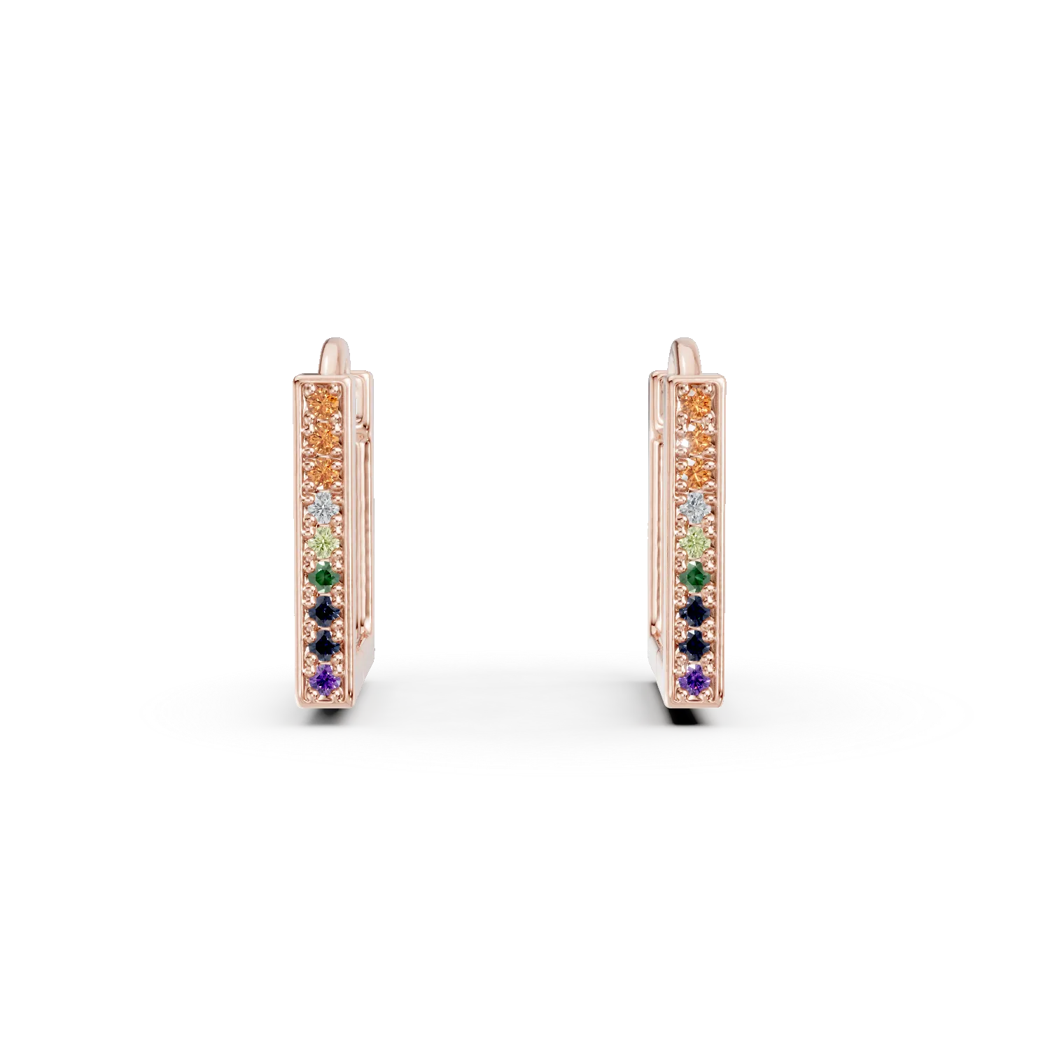 Cercei geometrici din argint roz cu zirconii multicolore