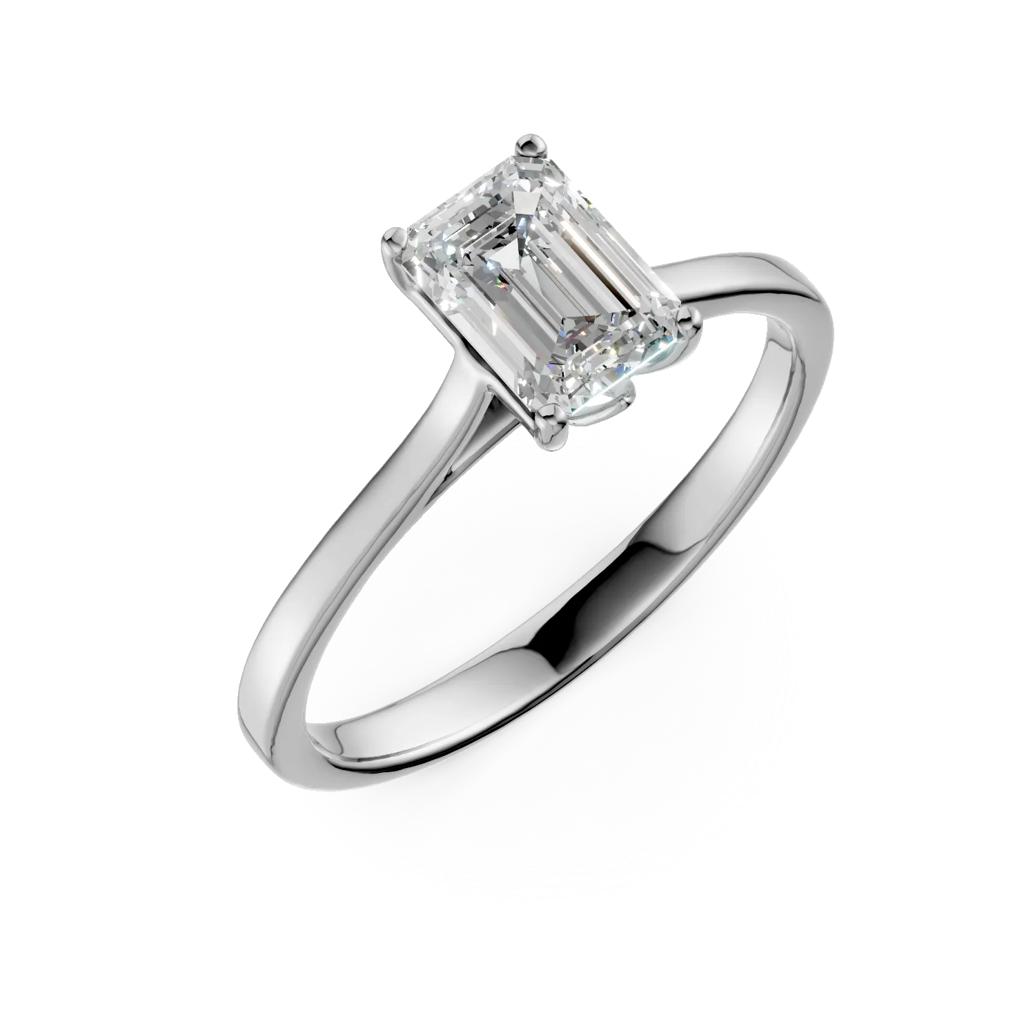 Inel de logodna din aur alb cu diamant solitaire de 1ct creat in laborator taietura emerald
