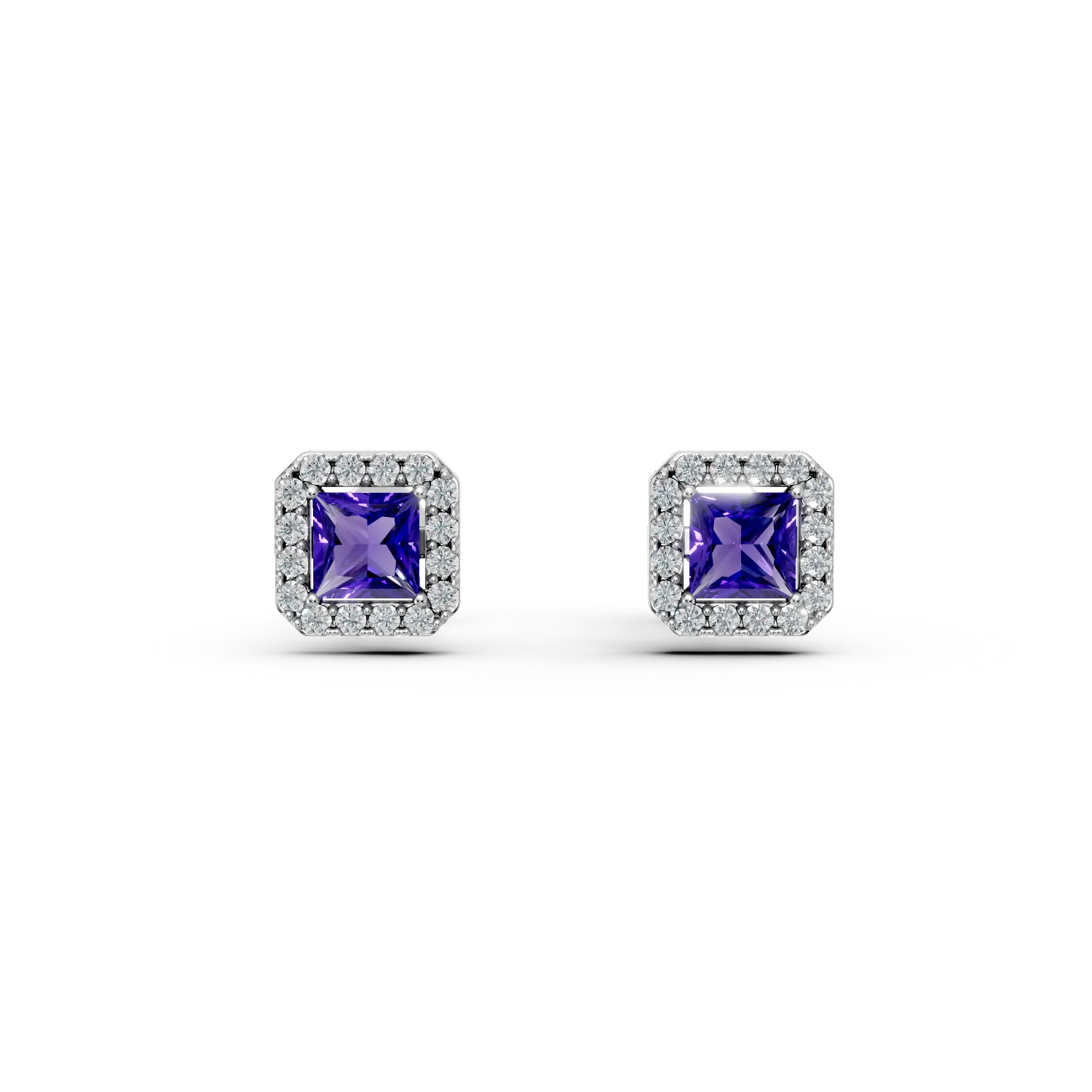 Cercei din argint cu zirconii mov si incolore