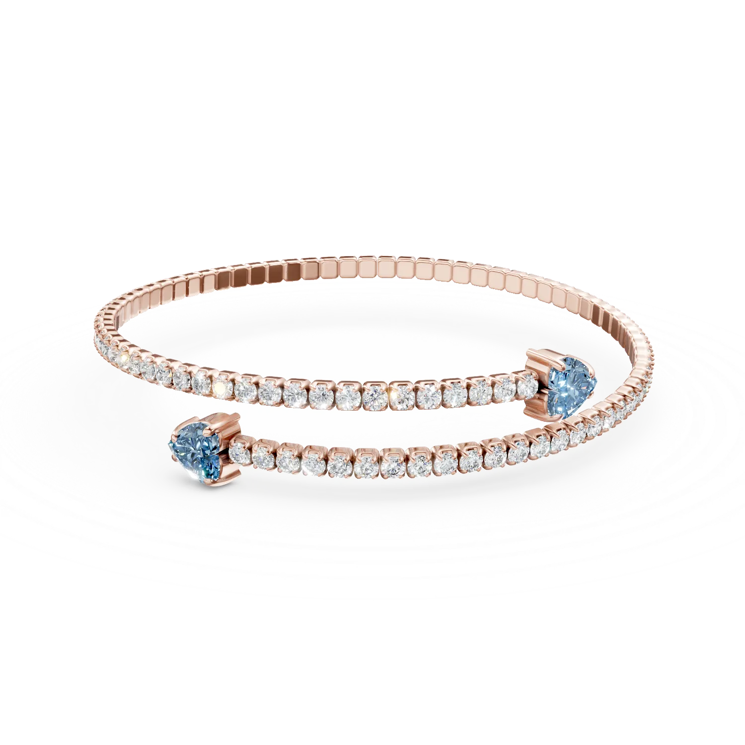 Bratara deschisa din argint roz cu zirconii albastre si incolore