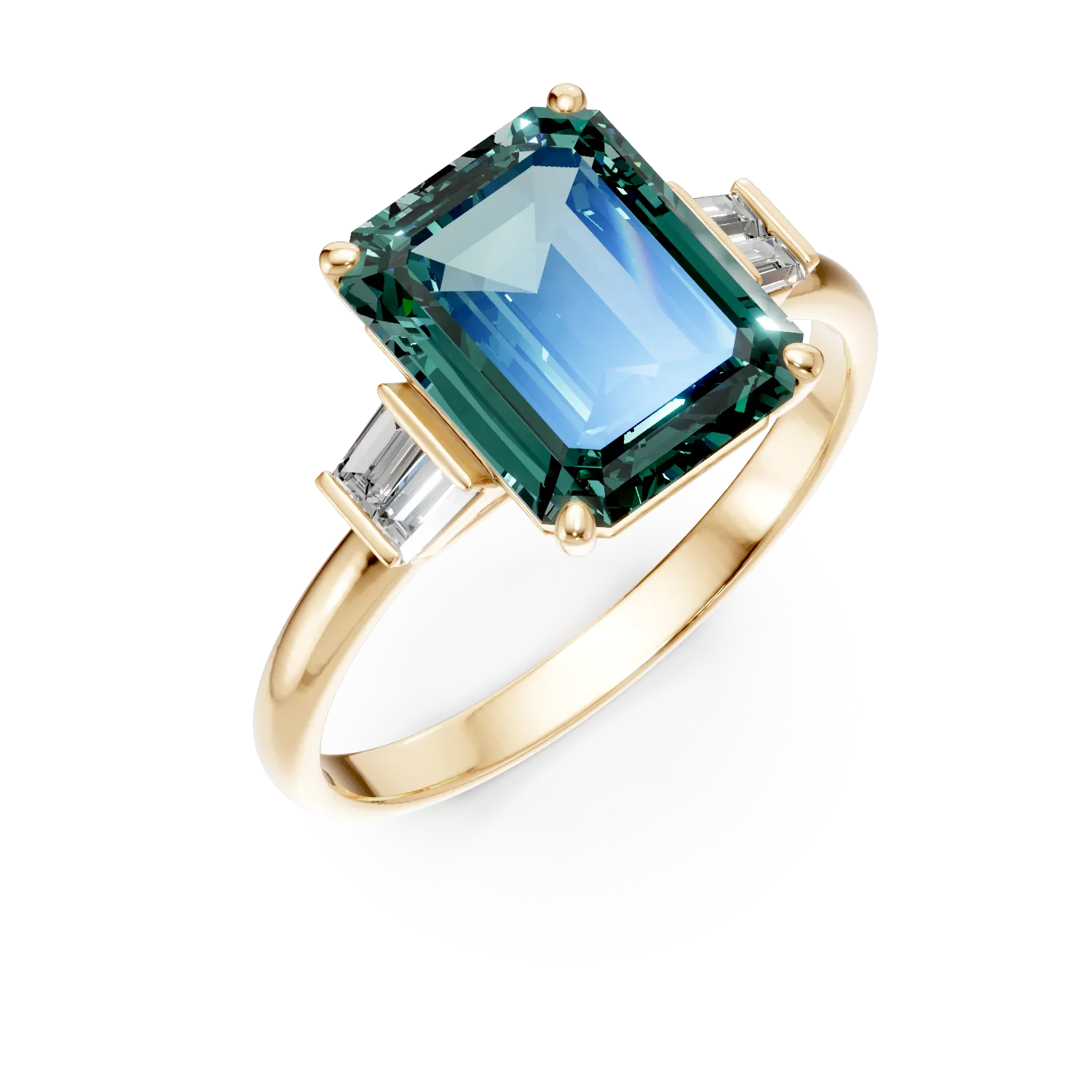 Inel geometric din aur galben cu smarald de 2.4ct si diamante de 0.1ct create in laborator