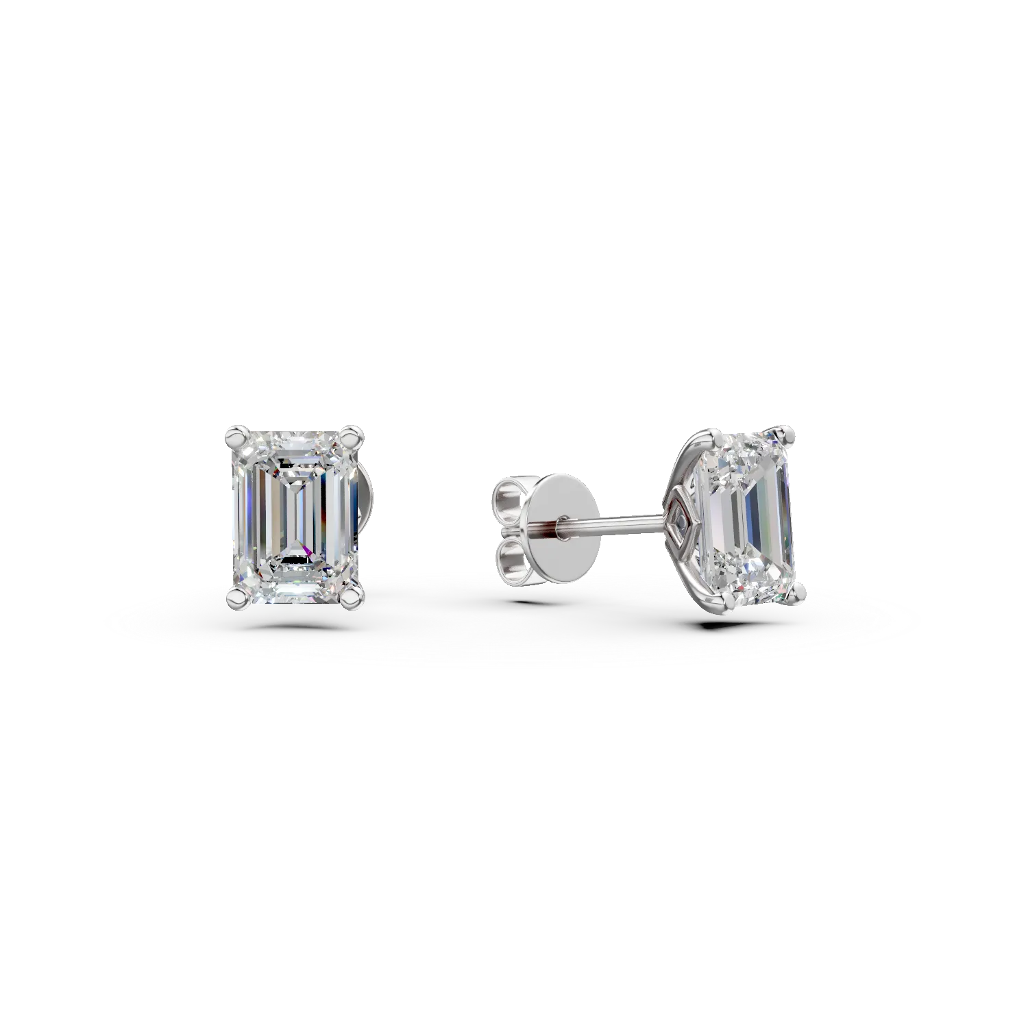 Cercei din aur alb cu diamante solitaire de 1ct create in laborator taietura emerald