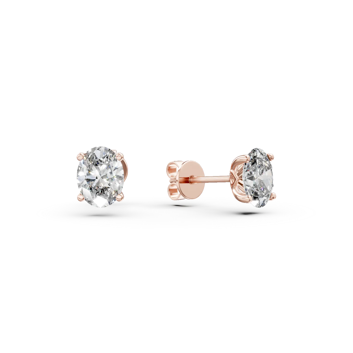 Cercei din aur roz cu diamante solitaire de 0.6ct create in laborator taietura ovala