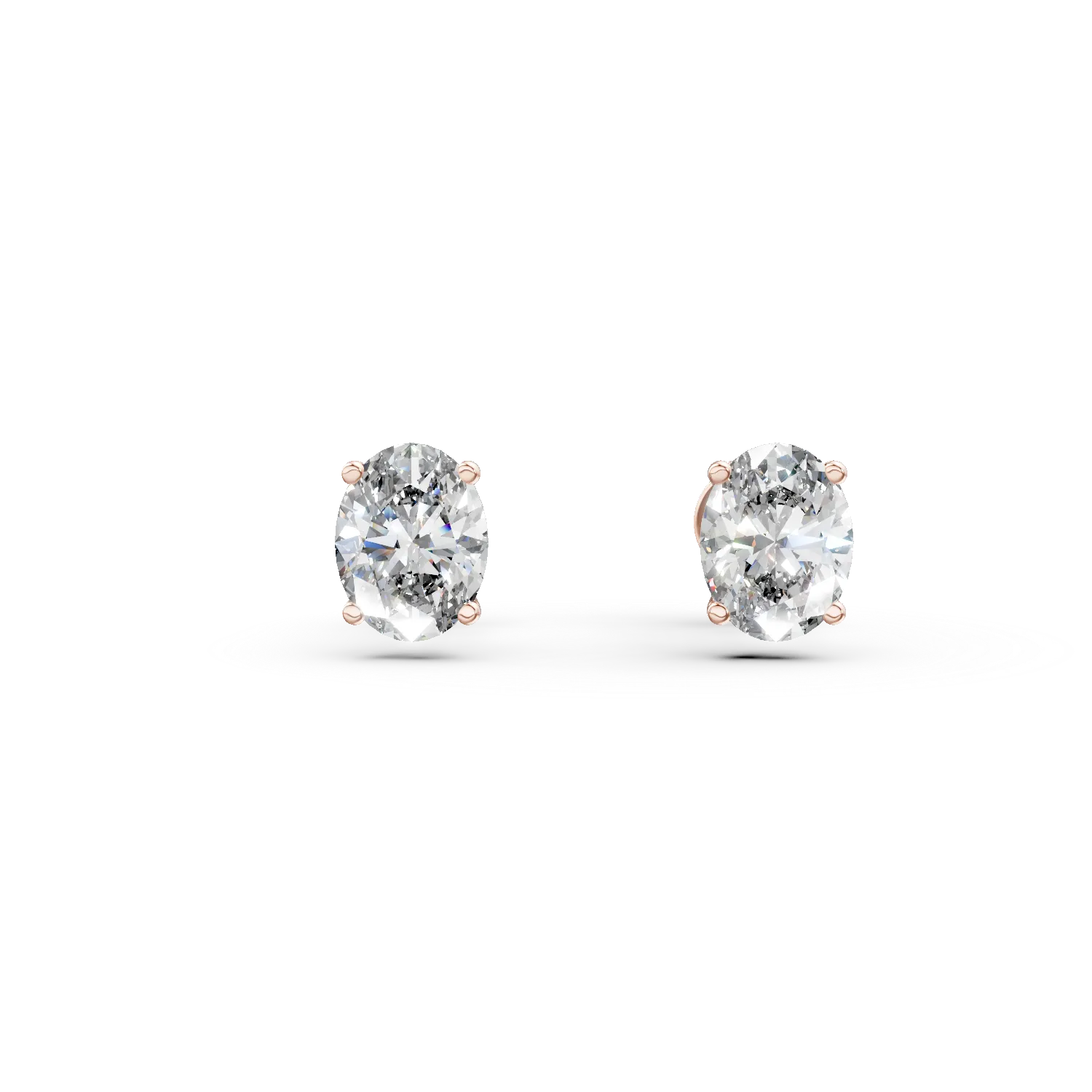 Cercei din aur roz cu diamante solitaire de 0.8ct create in laborator taietura ovala