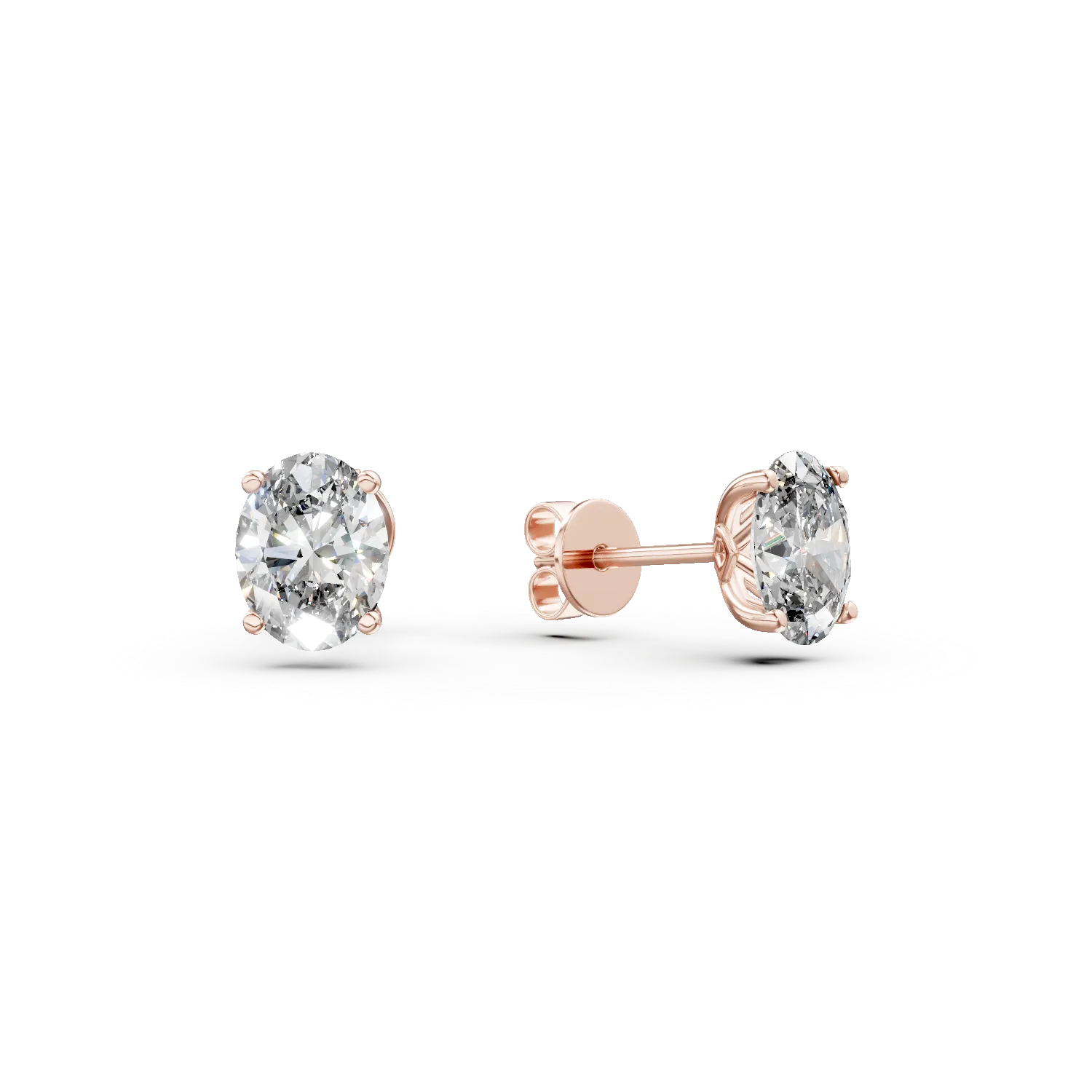 Cercei din aur roz cu diamante solitaire de 0.8ct create in laborator taietura ovala