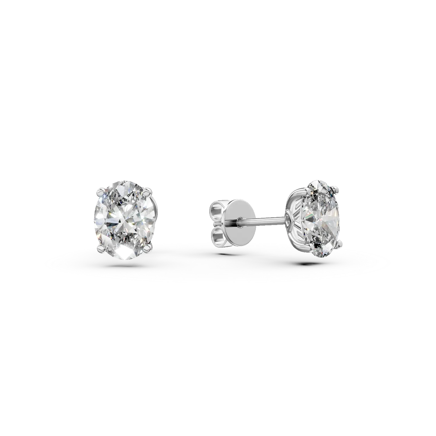 Cercei din aur alb cu diamante solitaire de 0.8ct create in laborator taietura ovala