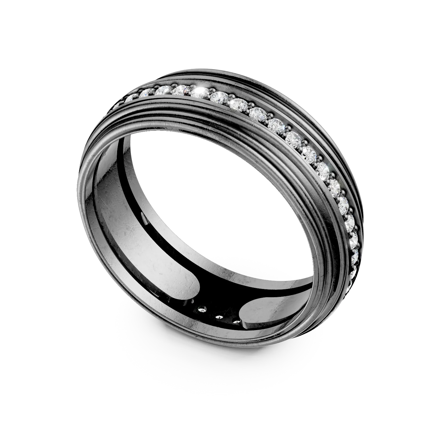 Inel din argint alb-negru cu zirconii pentru barbati