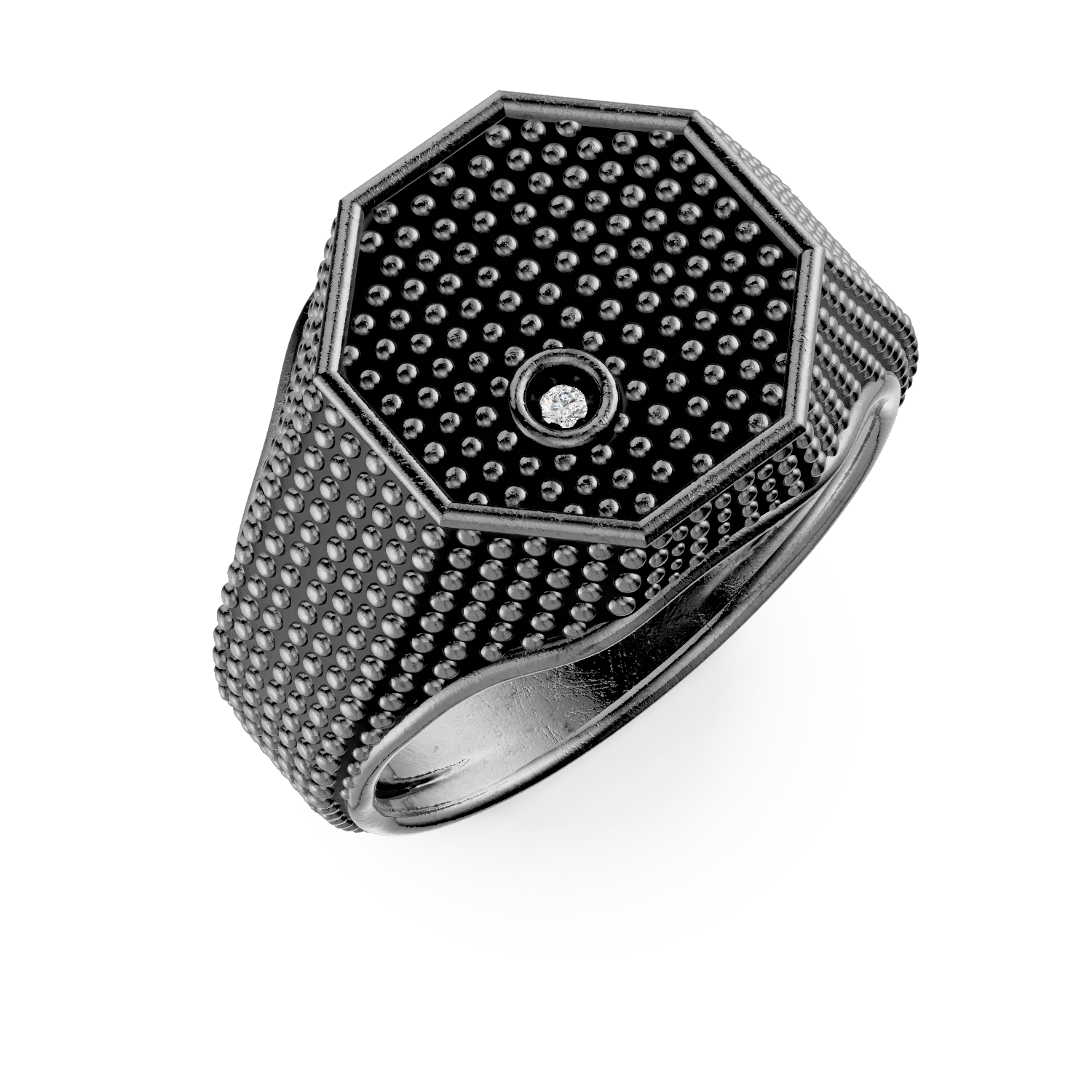 Inel geometric din argint alb-negru cu zirconii pentru barbati