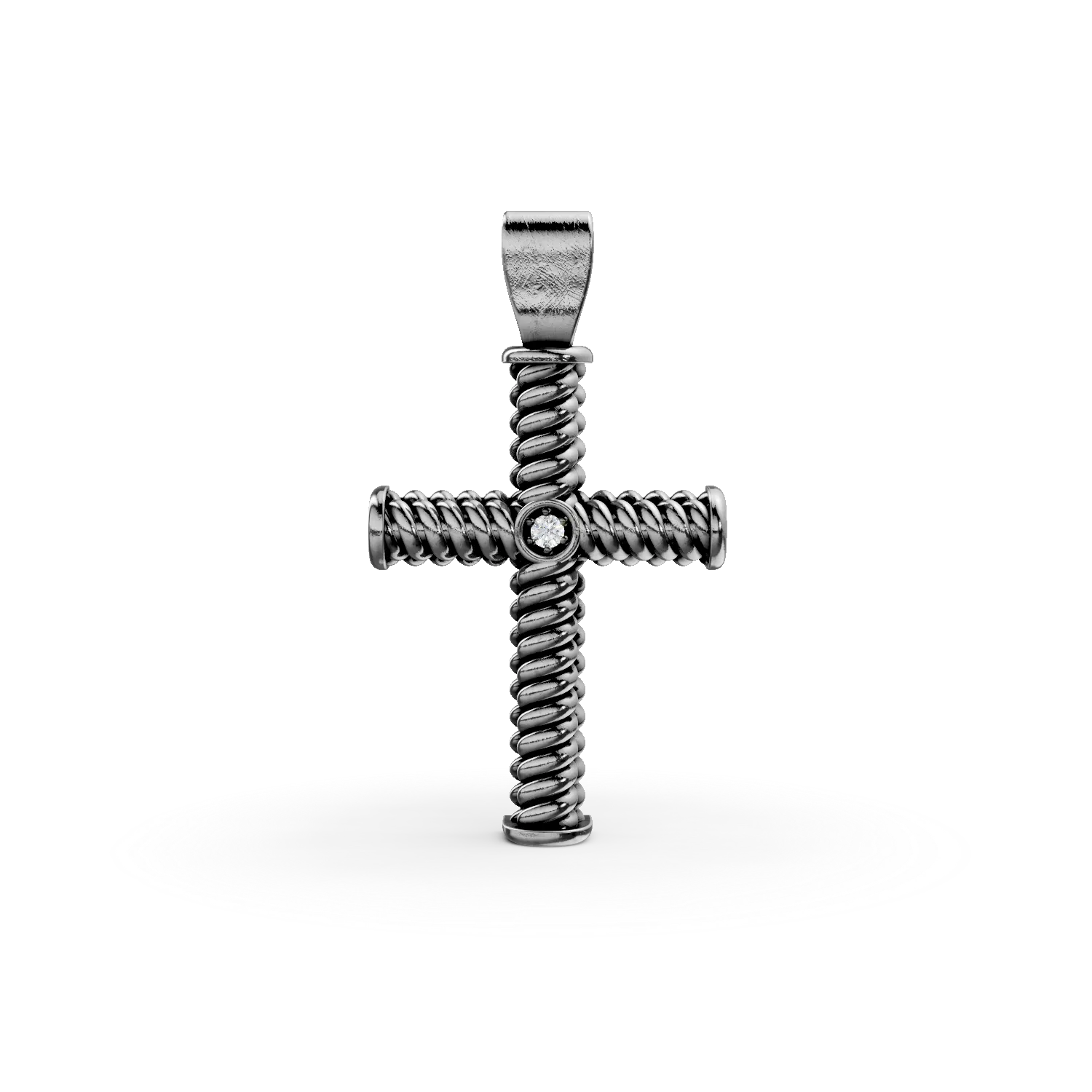 Pandantiv cruce din argint alb-negru cu zirconia pentru barbati